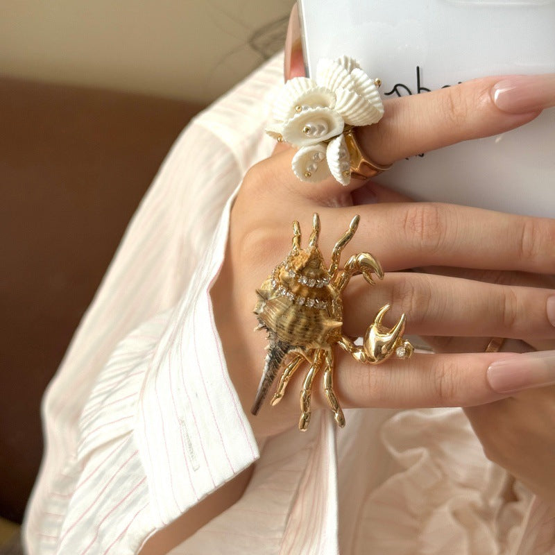 Bohemian Conch Ring For Women In Electroplated Alloy Featuring Handmade Craftsmanship