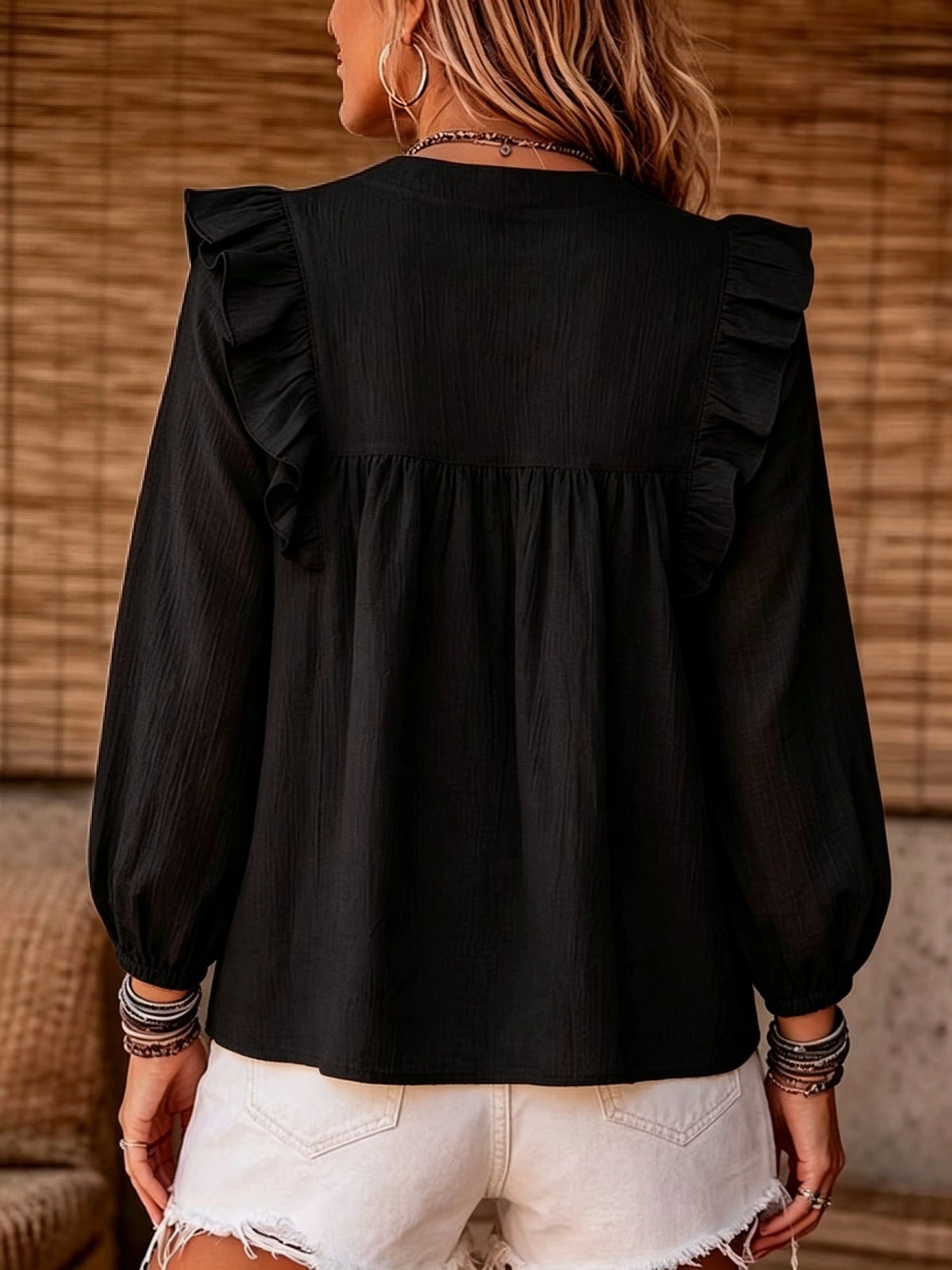 Elegant Solid Color Long Sleeve Polyester T-shirt With Splicing Design For Women