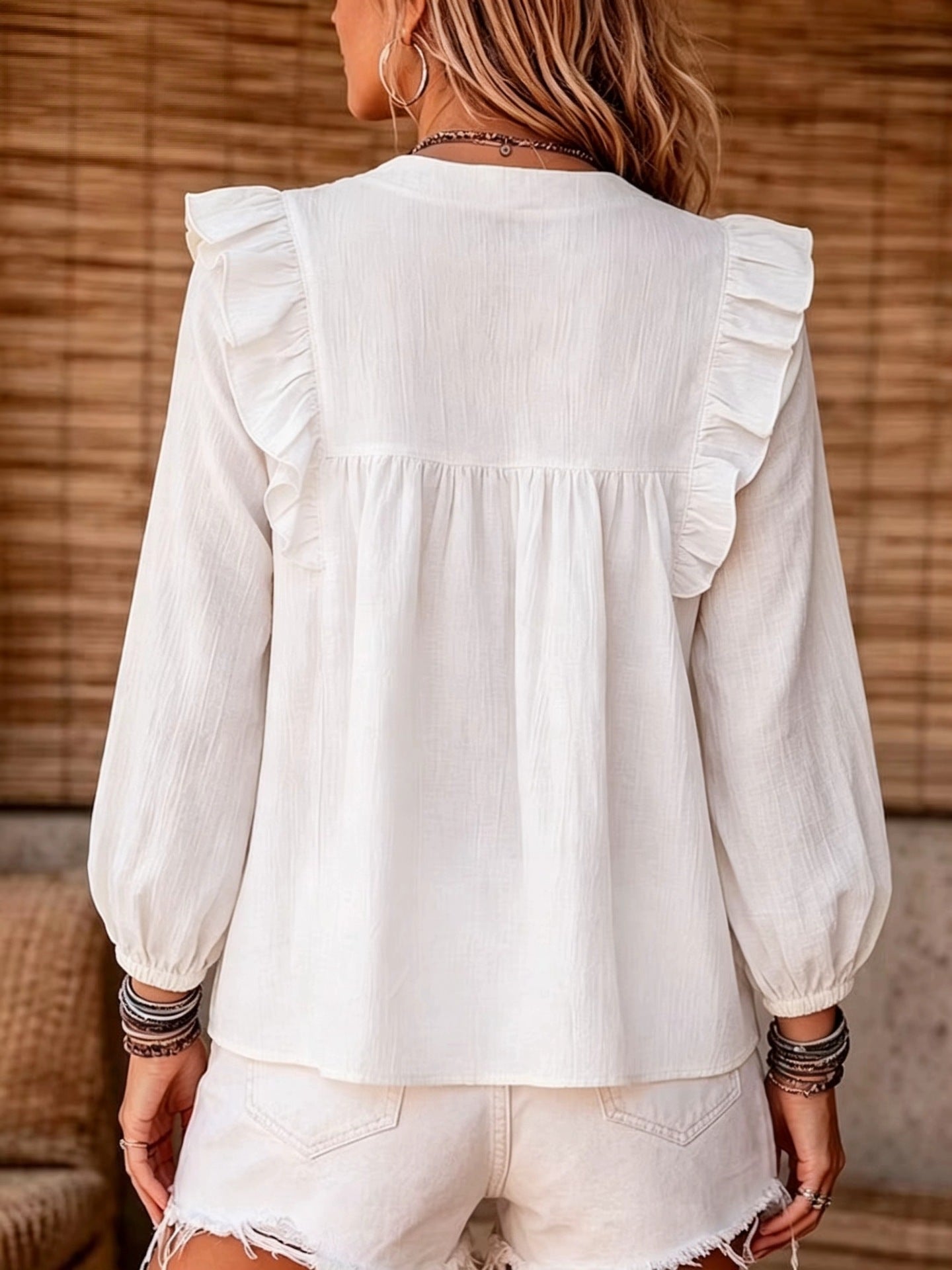 Elegant Solid Color Long Sleeve Polyester T-shirt With Splicing Design For Women