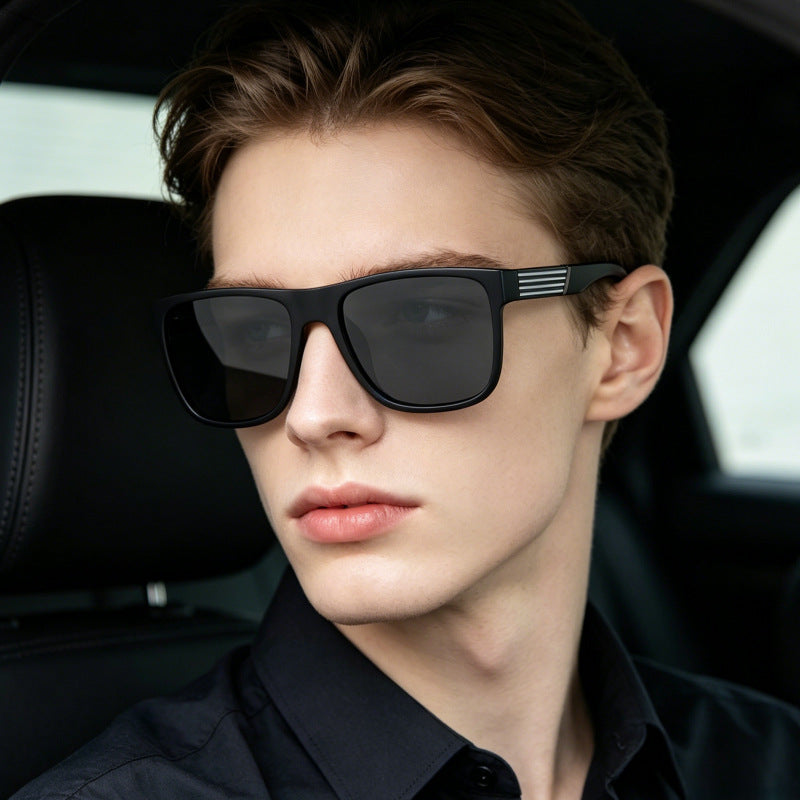 Men's Square Full Frame Sunglasses With Tac Lens Material In Dyed Black, Perfect For Beach Wear