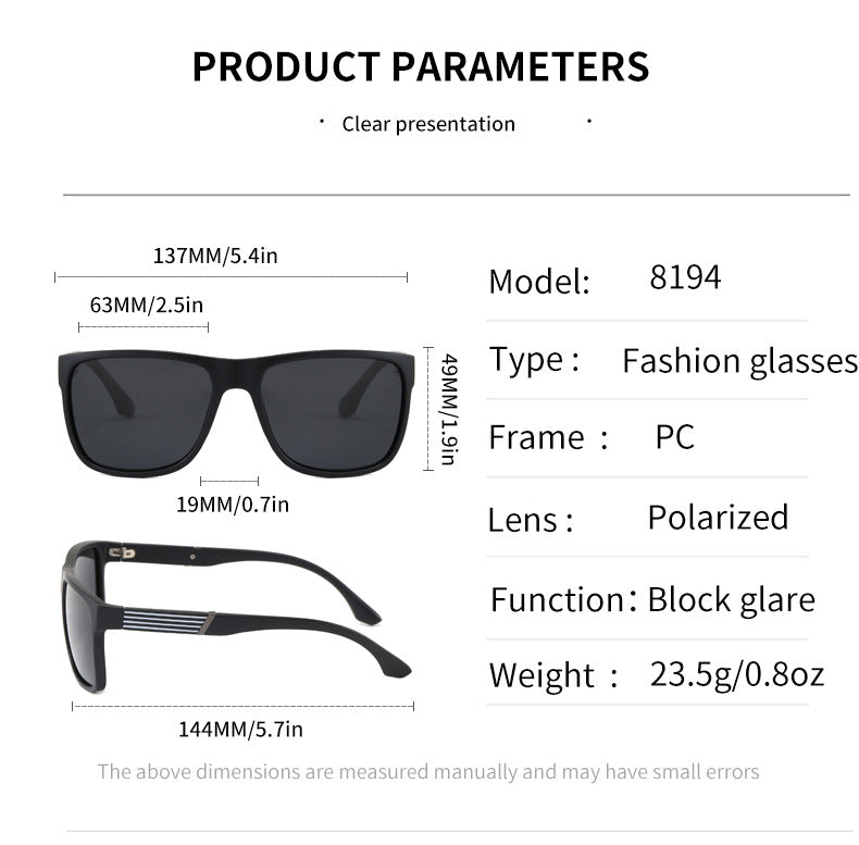 Men's Square Full Frame Sunglasses With Tac Lens Material In Dyed Black, Perfect For Beach Wear