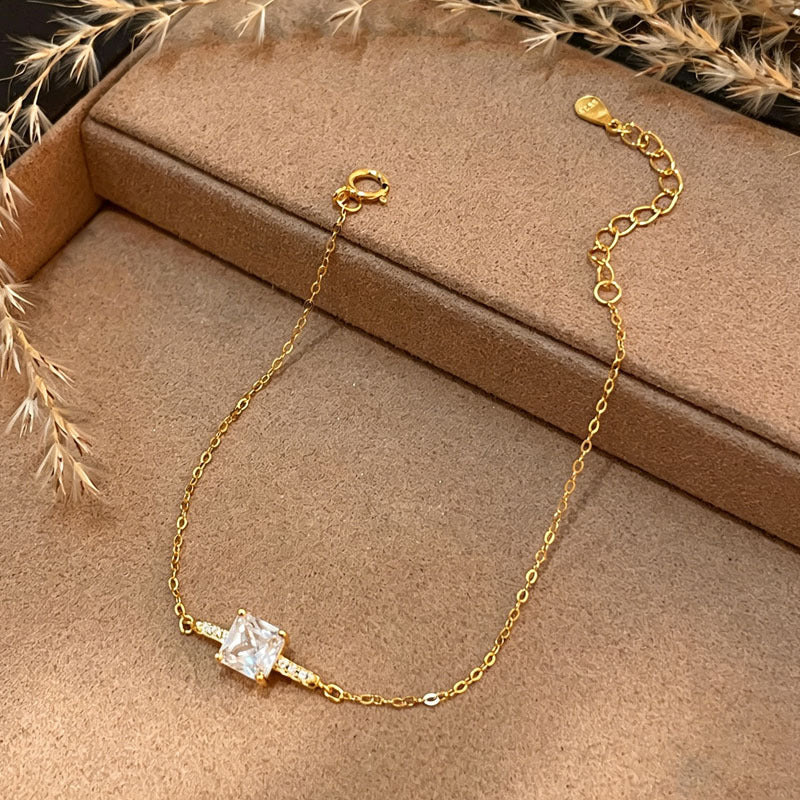 Geometric Bracelets For Women In 925 Sterling Silver With Electroplated 18K Real Gold And Zircon Inlay