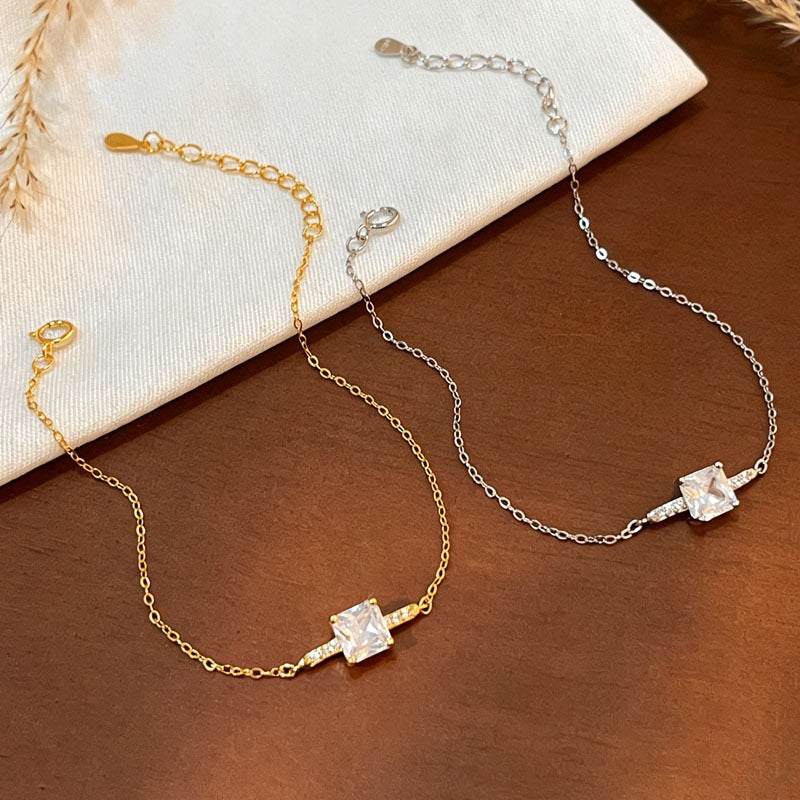 Geometric Bracelets For Women In 925 Sterling Silver With Electroplated 18K Real Gold And Zircon Inlay