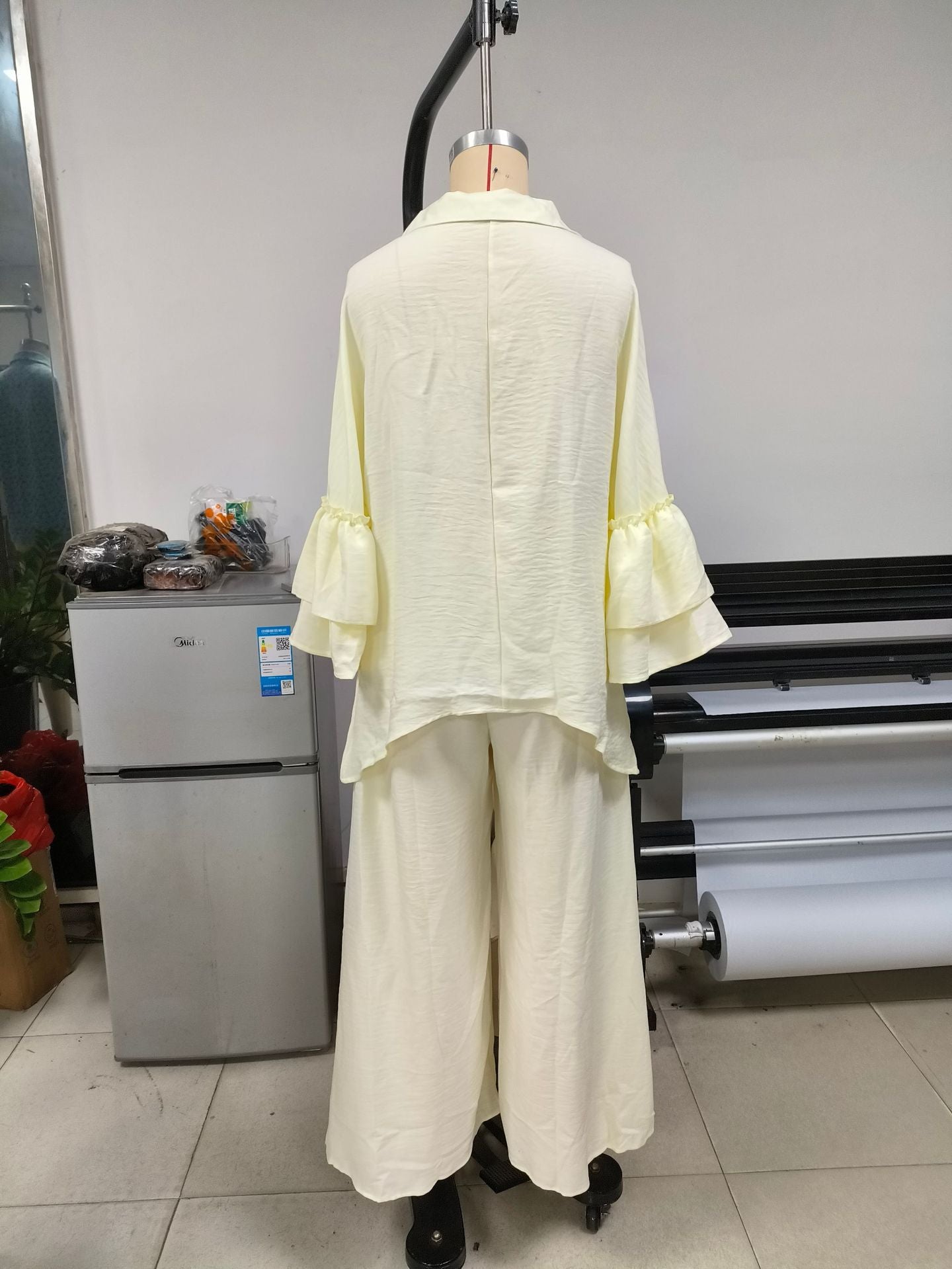 Bohemian Casual Cotton And Linen Pant Co-ord Set With Patchwork Printing And Trumpet Sleeves, 2 Pieces Set