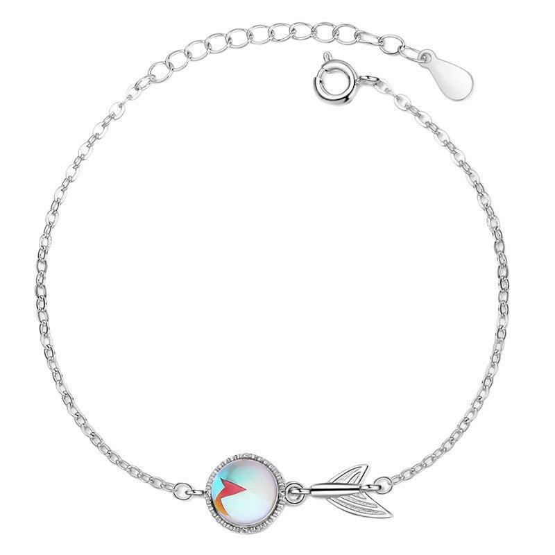 Fish Tail Bracelet For Women In New Style With Titanium Steel Chain And Moonstone Inlay