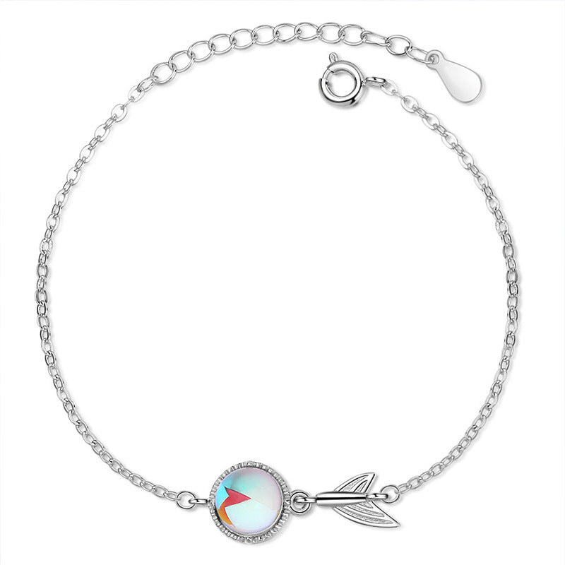 Fish Tail Bracelet For Women In New Style With Titanium Steel Chain And Moonstone Inlay