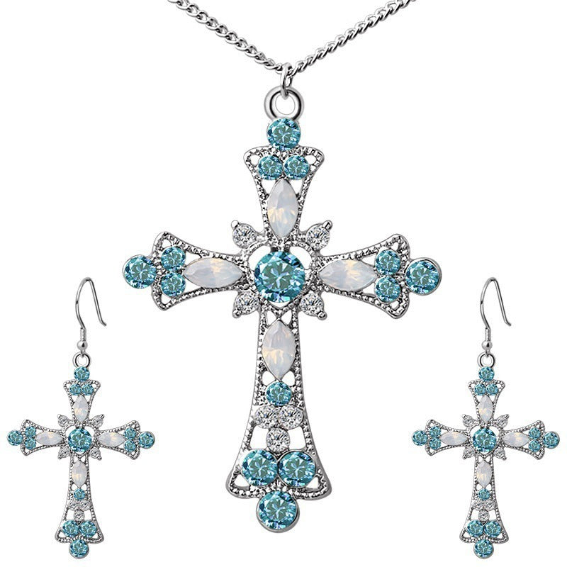 Christmas Gold Cross Jewelry Set For Unisex, Alloy Material With Artificial Gemstones
