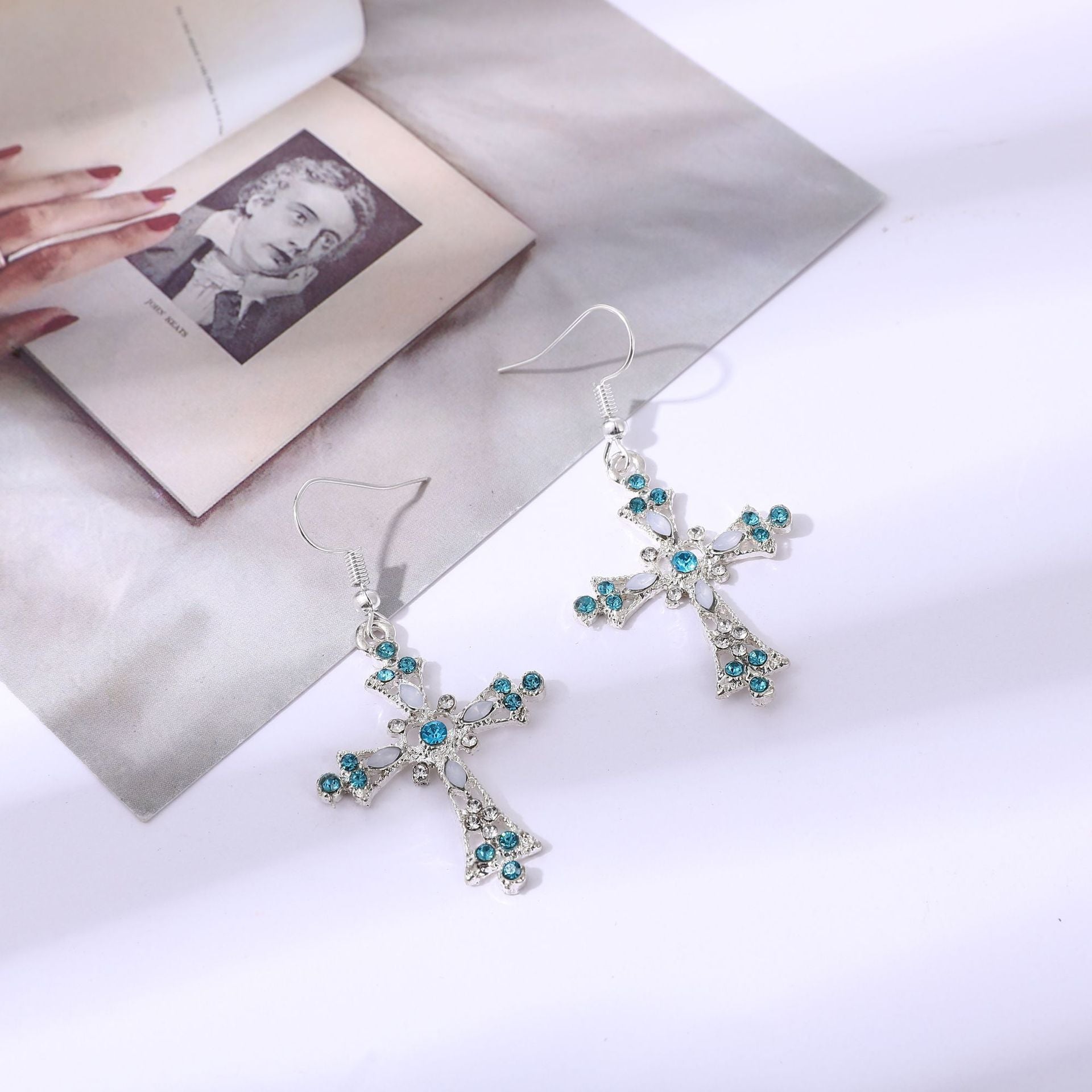 Christmas Gold Cross Jewelry Set For Unisex, Alloy Material With Artificial Gemstones