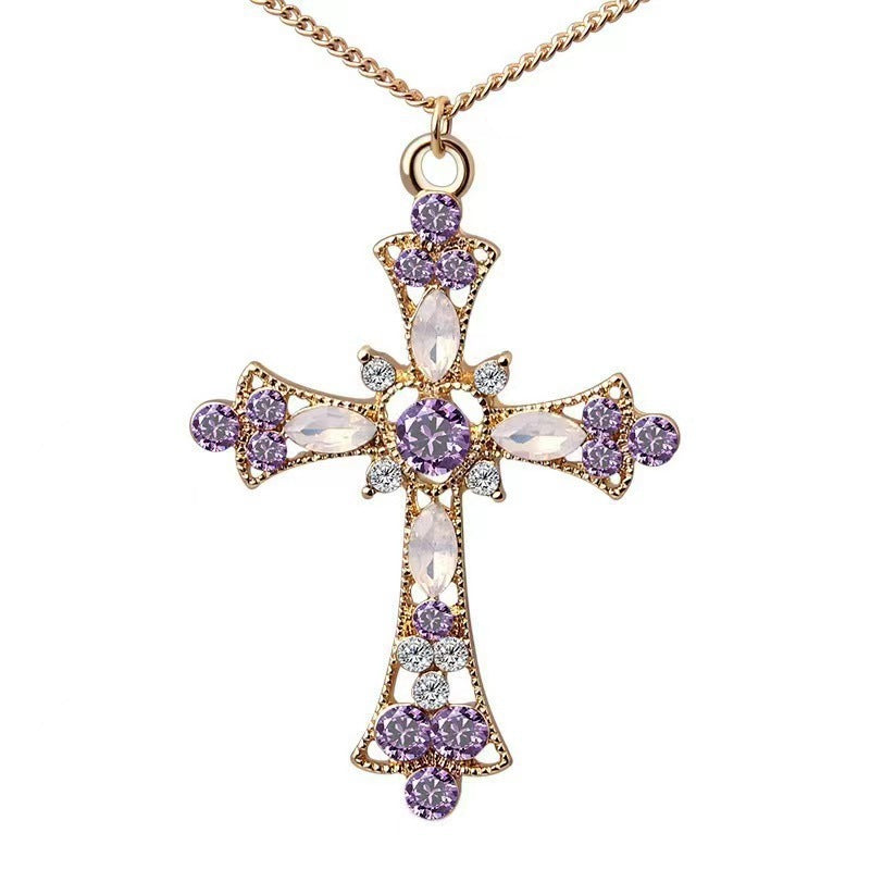 Christmas Gold Cross Jewelry Set For Unisex, Alloy Material With Artificial Gemstones