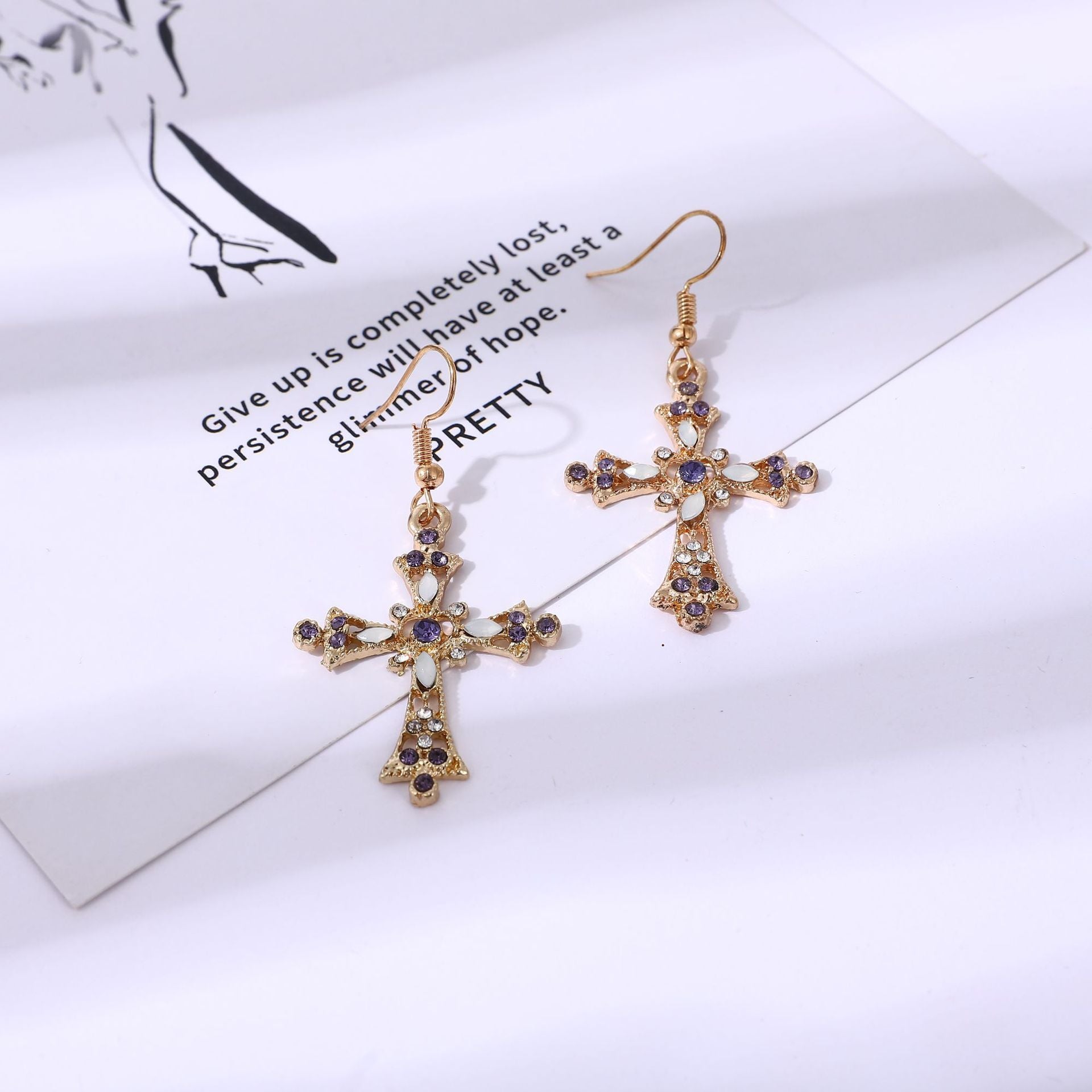Christmas Gold Cross Jewelry Set For Unisex, Alloy Material With Artificial Gemstones
