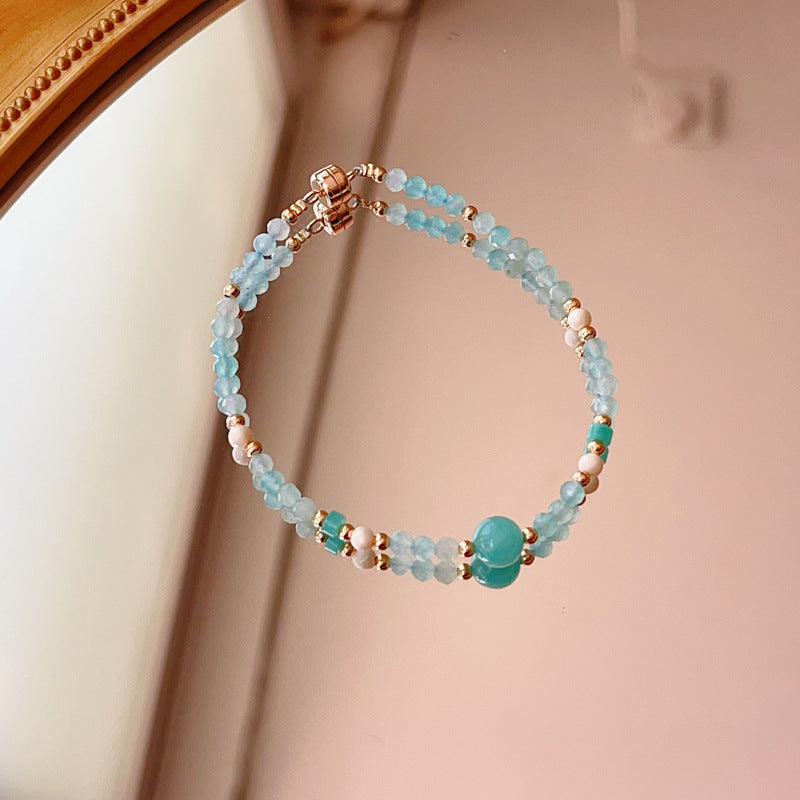 Sweet Geometric Beaded Amazonite Bracelet For Women In Light Green With Natural Stone Inlay
