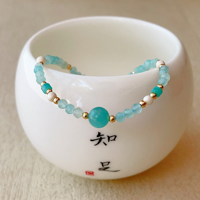 Sweet Geometric Beaded Amazonite Bracelet For Women In Light Green With Natural Stone Inlay