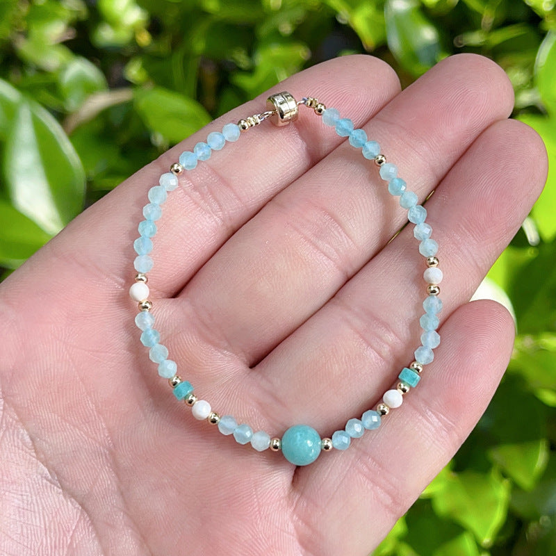 Sweet Geometric Beaded Amazonite Bracelet For Women In Light Green With Natural Stone Inlay
