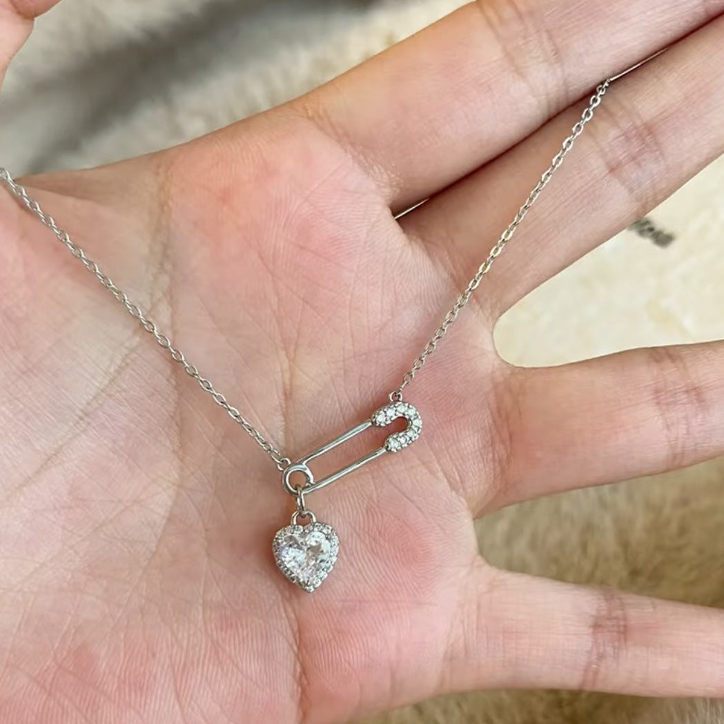 Heart Shape Necklace For Women With 24K Real Gold Plated Copper And Zircon Inlay, Featuring Electroplated Finish And Paperclip Chain