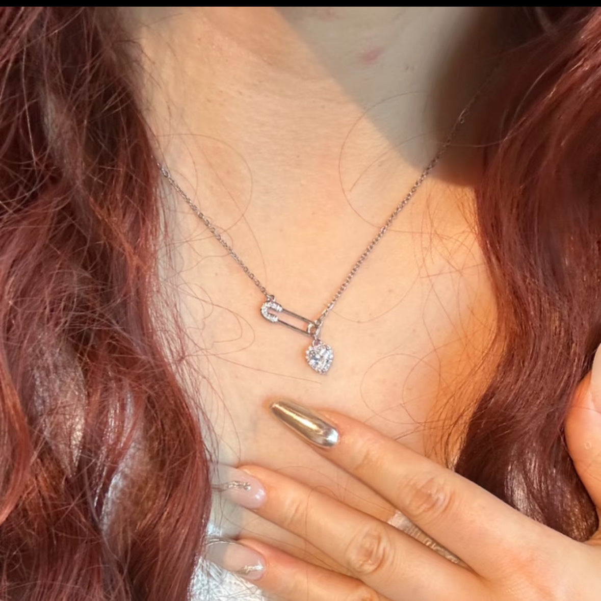 Heart Shape Necklace For Women With 24K Real Gold Plated Copper And Zircon Inlay, Featuring Electroplated Finish And Paperclip Chain