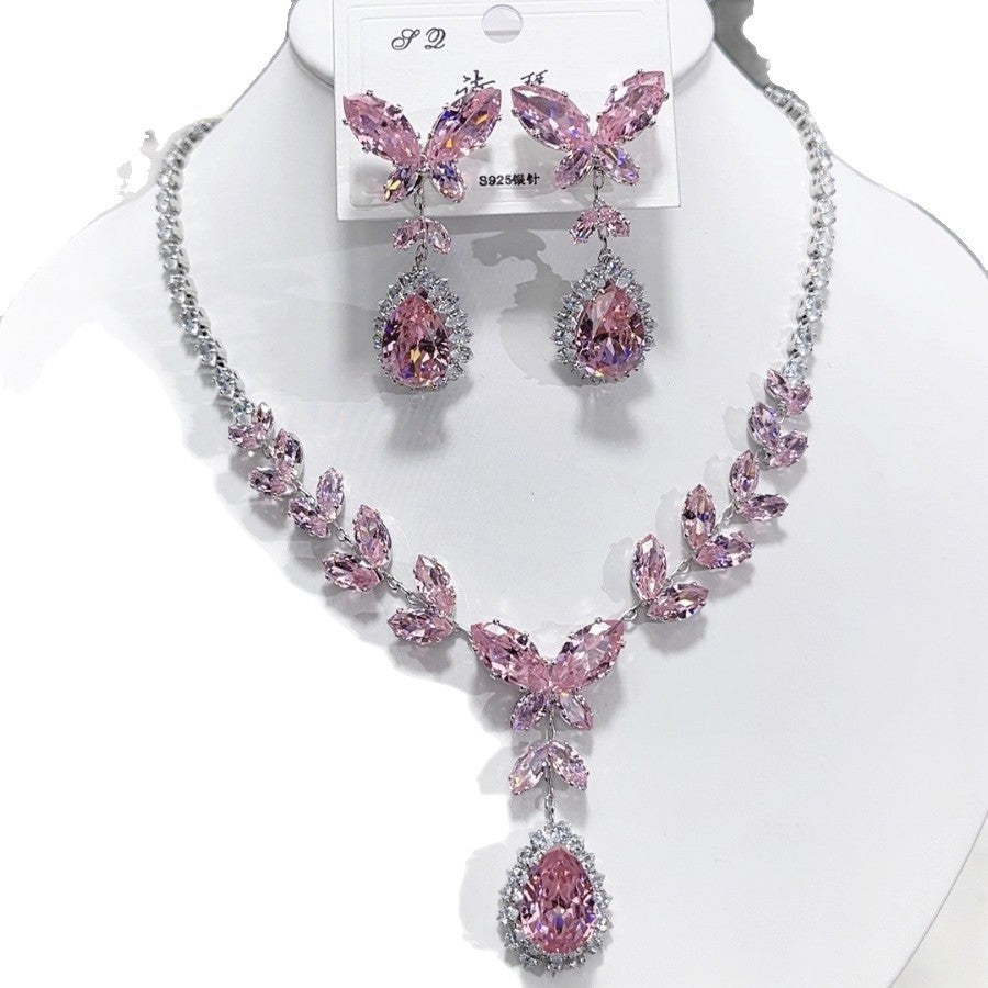 Butterfly Tassel Necklace For Women With Artificial Crystal And Zircon In Natural Pink, Featuring Copper Alloy Pendant