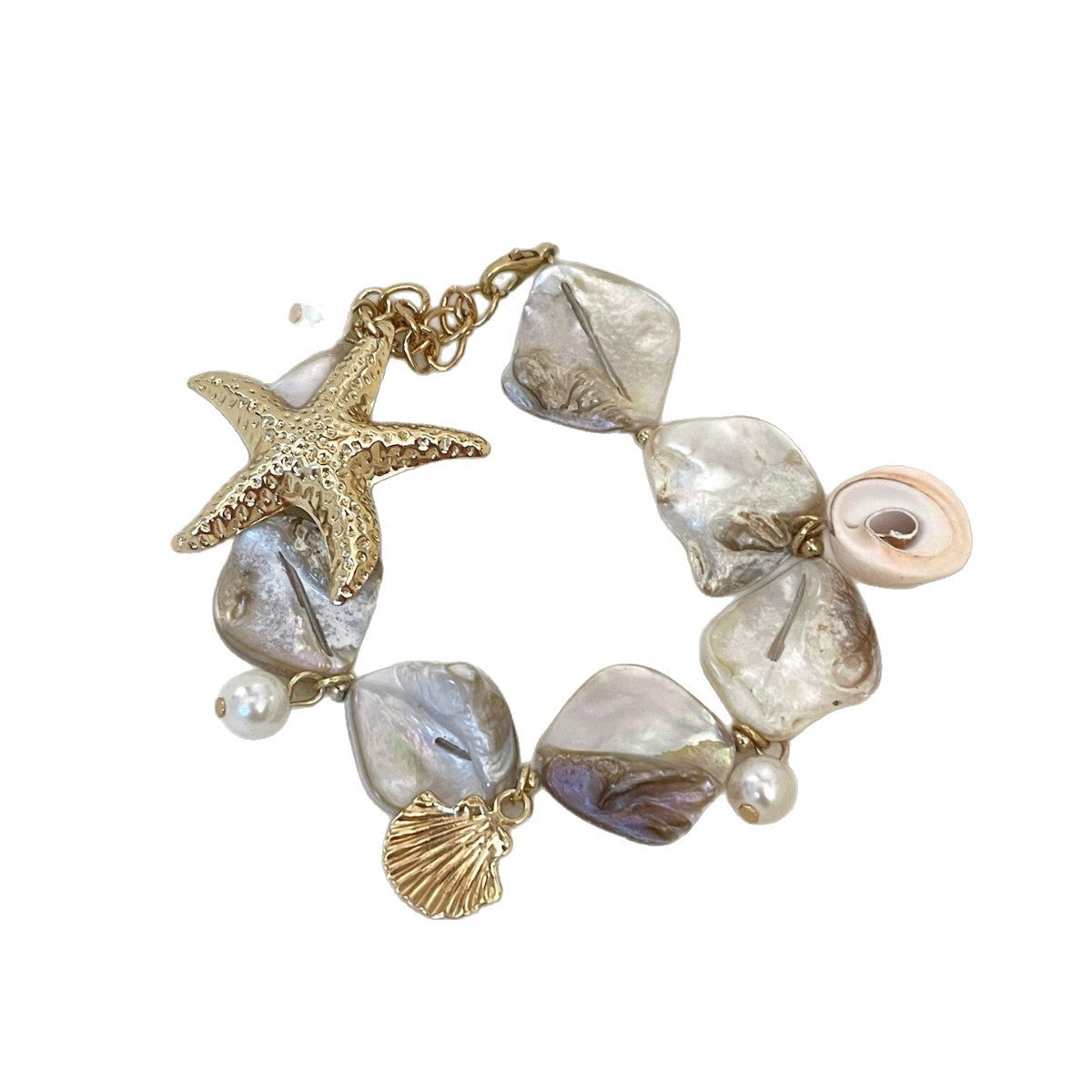 Starfish Beaded Marine Style Bracelet For Women Featuring Shell Material And Shell Inlay