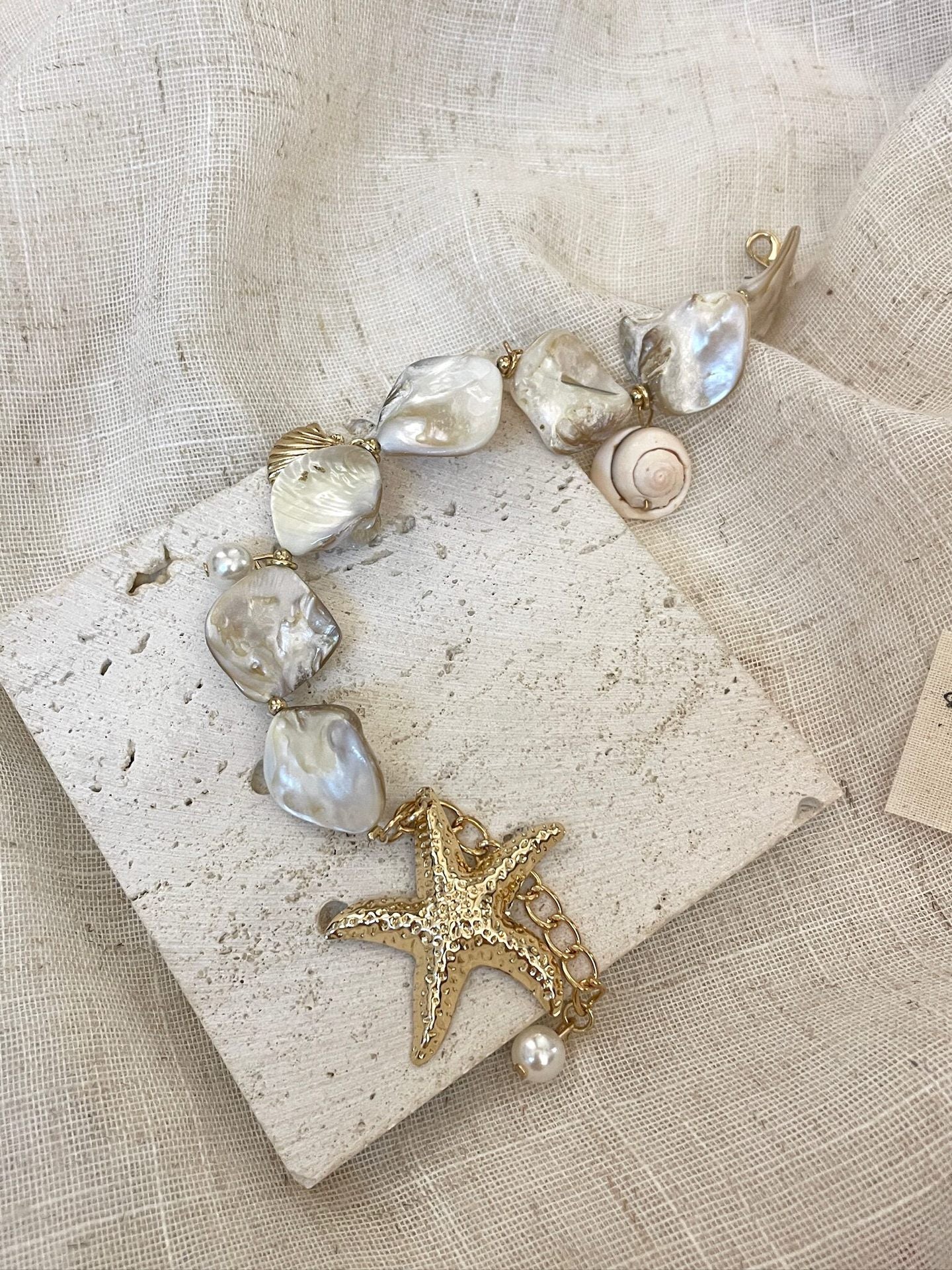 Starfish Beaded Marine Style Bracelet For Women Featuring Shell Material And Shell Inlay