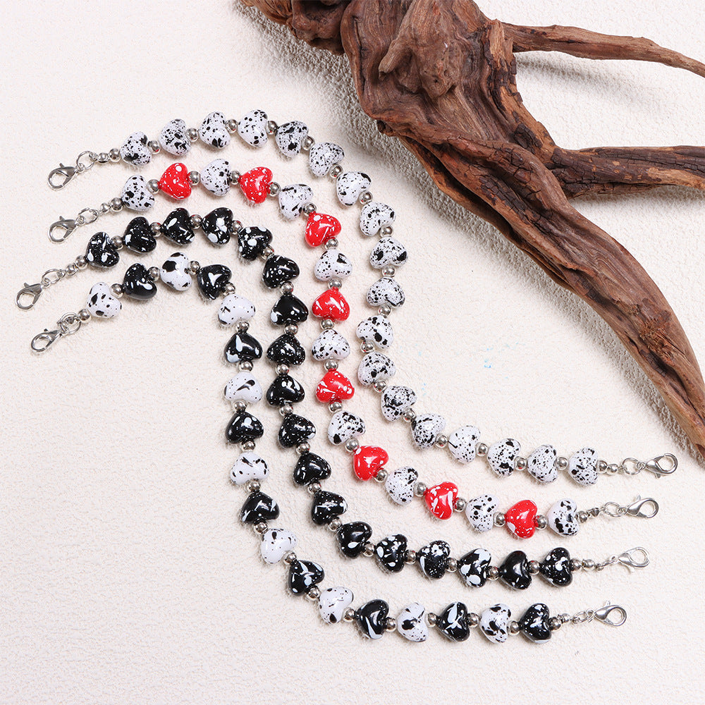 Heart Shape Acrylic Chain With Beaded Chain Hat Band Type Featuring Electroplated Craftsmanship In Multicolor For Jewelry Accessories