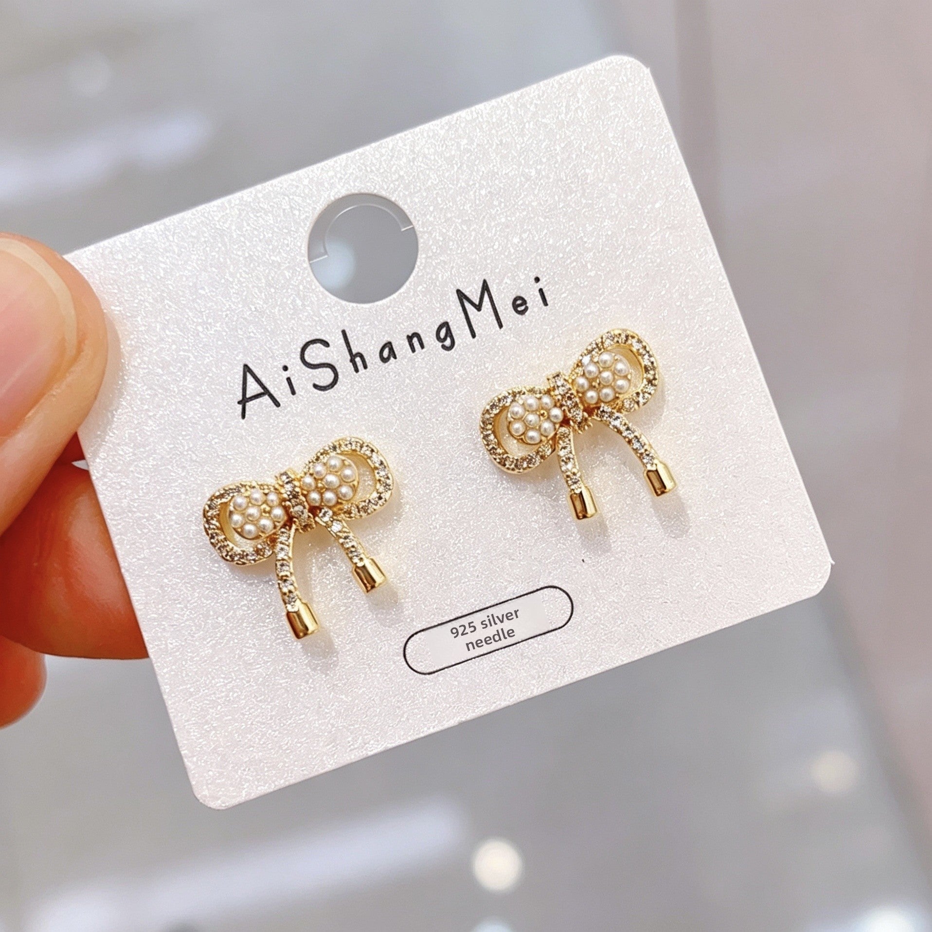Bow Tie Stud Earrings For Women In New Style With 925 Sterling Silver Posts And Real Gold Plated Copper Featuring Seed Bead Inlay