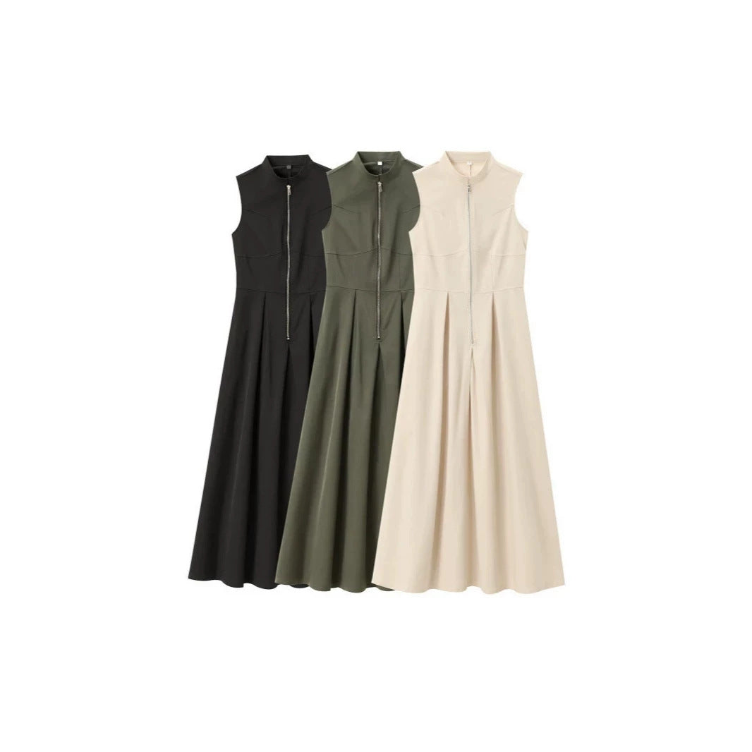 Elegant Solid Color Sleeveless Sheath Dress With Round Neck For Office, Made Of Polyester