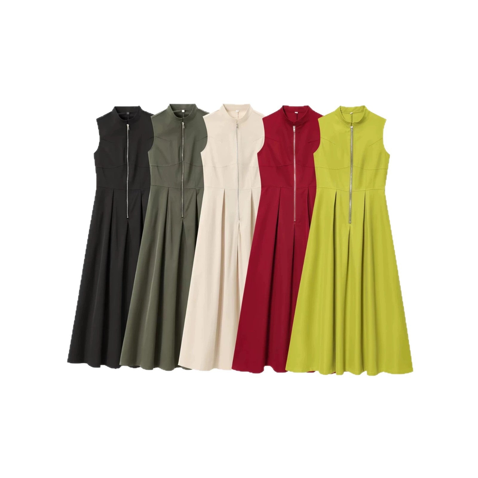 Elegant Solid Color Sleeveless Sheath Dress With Round Neck For Office, Made Of Polyester