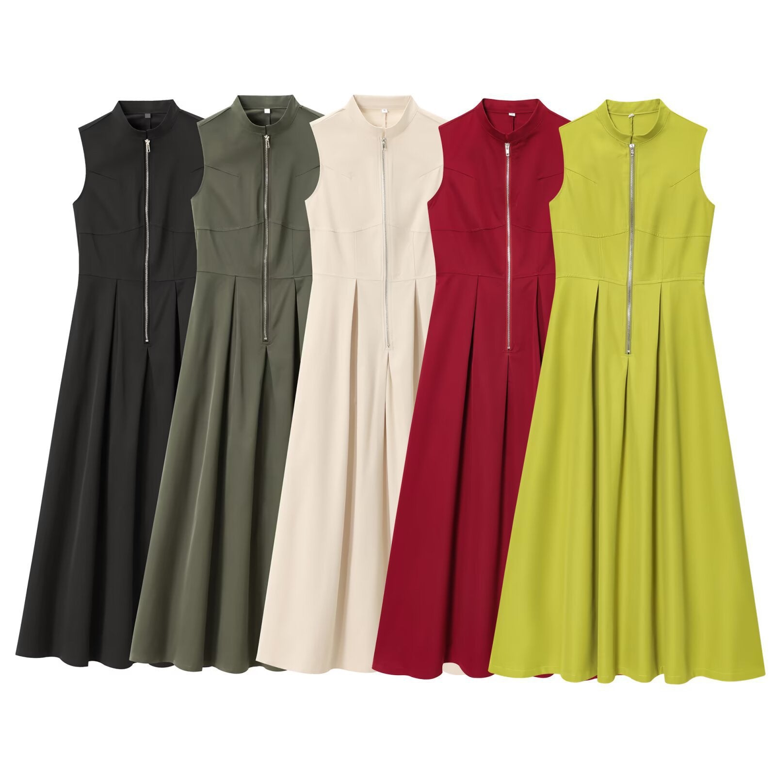 Elegant Solid Color Sleeveless Sheath Dress With Round Neck For Office, Made Of Polyester