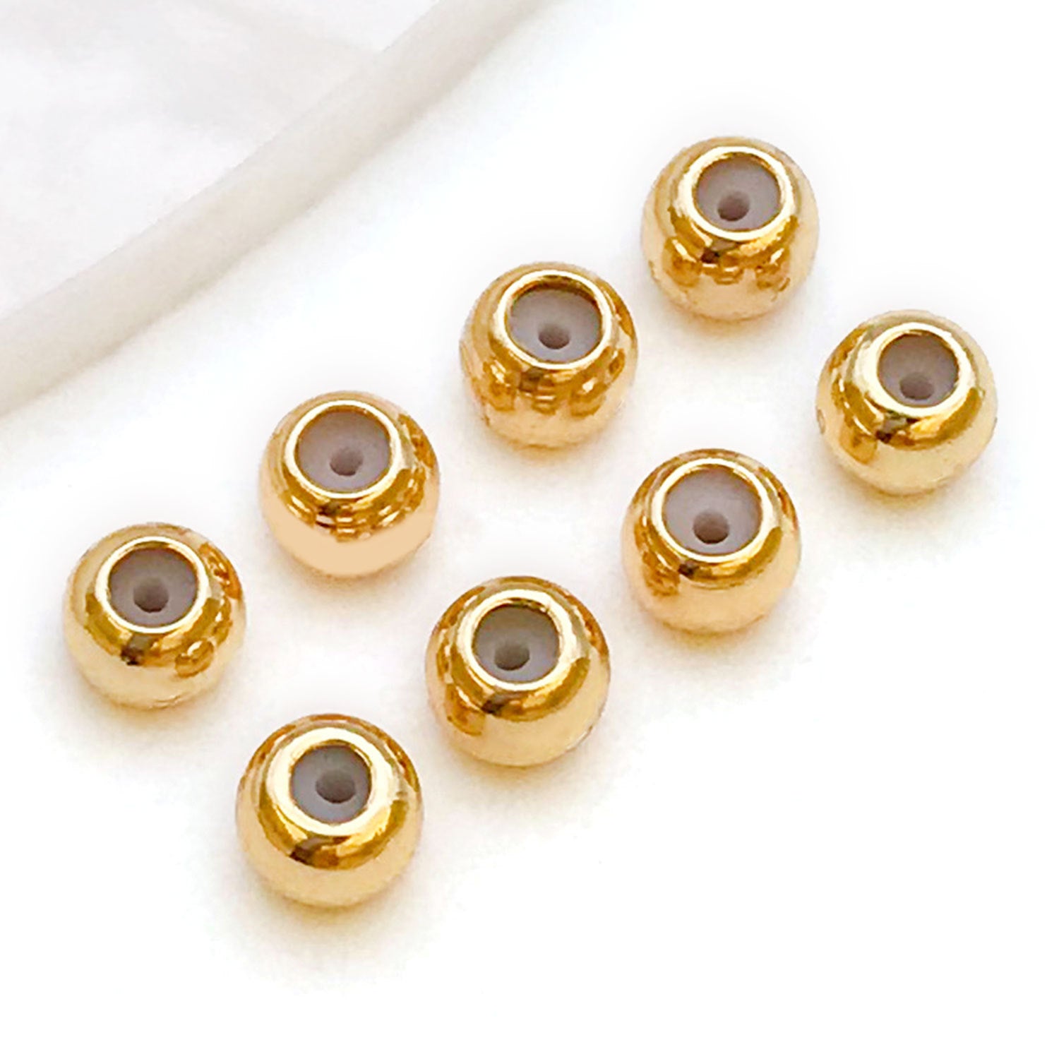 3mm Diameter Copper Crimp Bead With 18K Real Gold Plated Electroplated Finish, Hole Size 3~3.9mm, 1 PCS Package