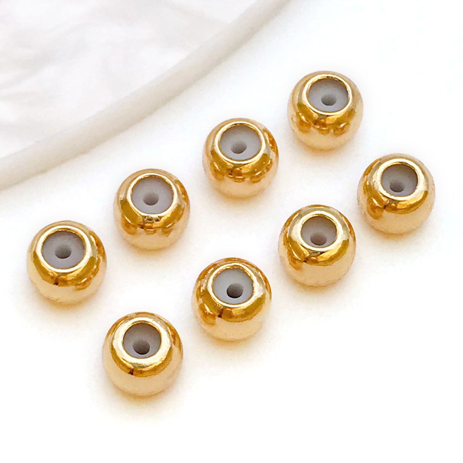 3mm Diameter Copper Crimp Bead With 18K Real Gold Plated Electroplated Finish, Hole Size 3~3.9mm, 1 PCS Package