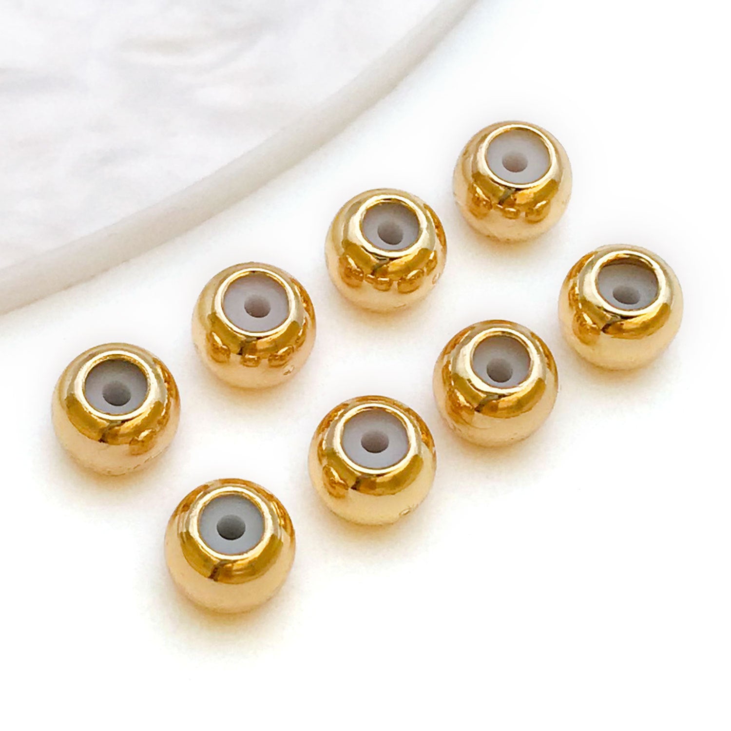 3mm Diameter Copper Crimp Bead With 18K Real Gold Plated Electroplated Finish, Hole Size 3~3.9mm, 1 PCS Package