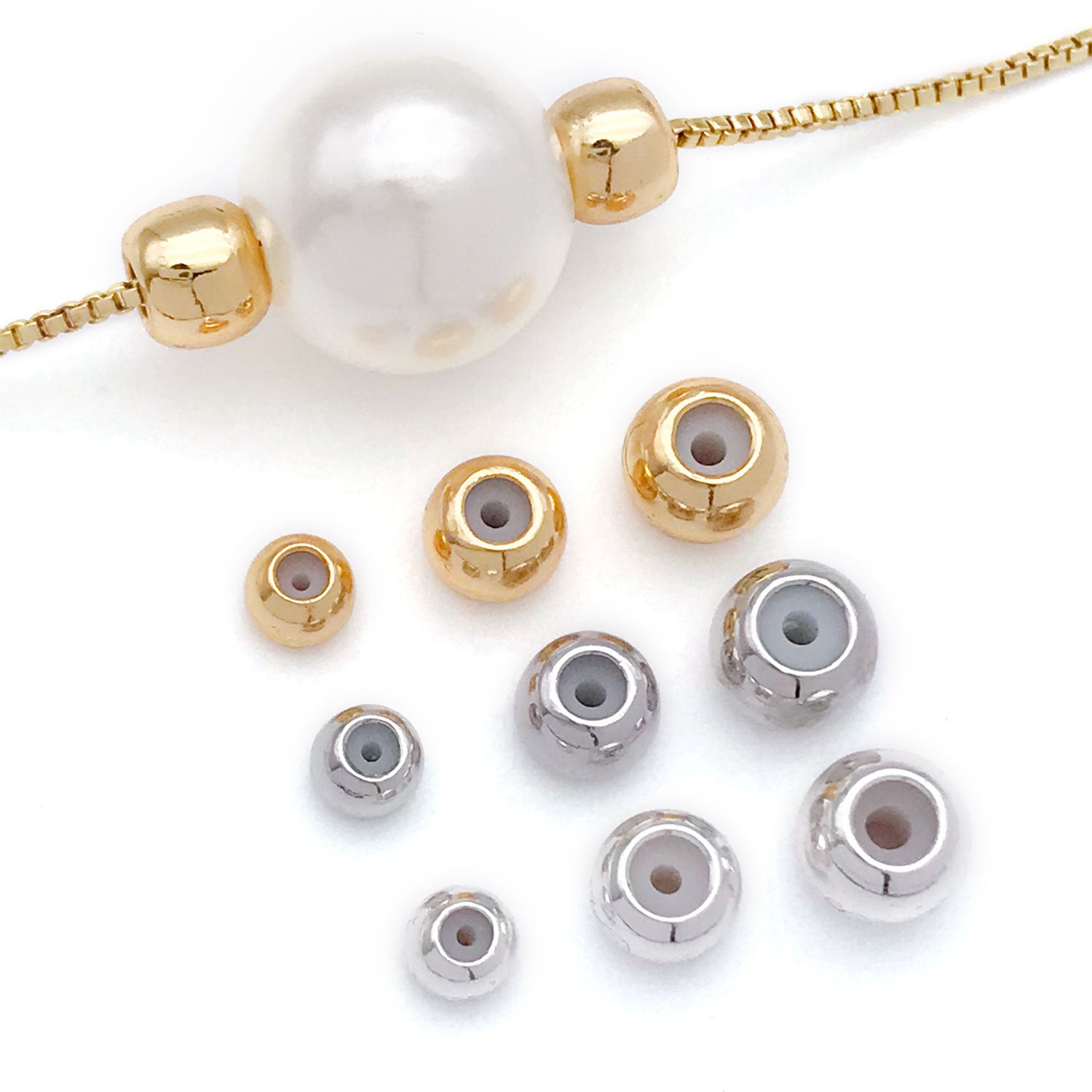 3mm Diameter Copper Crimp Bead With 18K Real Gold Plated Electroplated Finish, Hole Size 3~3.9mm, 1 PCS Package