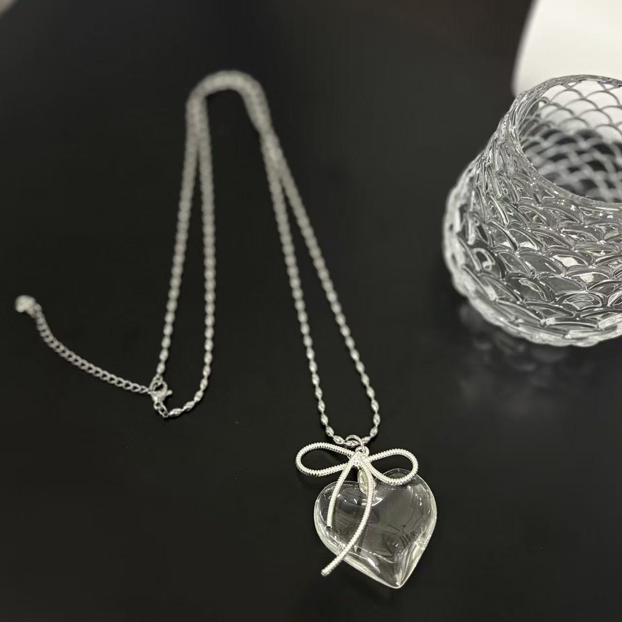 Bow Tie Necklace For Women Featuring Copper Alloy Pendant In Transparent Color, Perfect For Daily Wear