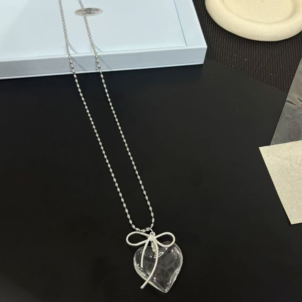 Bow Tie Necklace For Women Featuring Copper Alloy Pendant In Transparent Color, Perfect For Daily Wear
