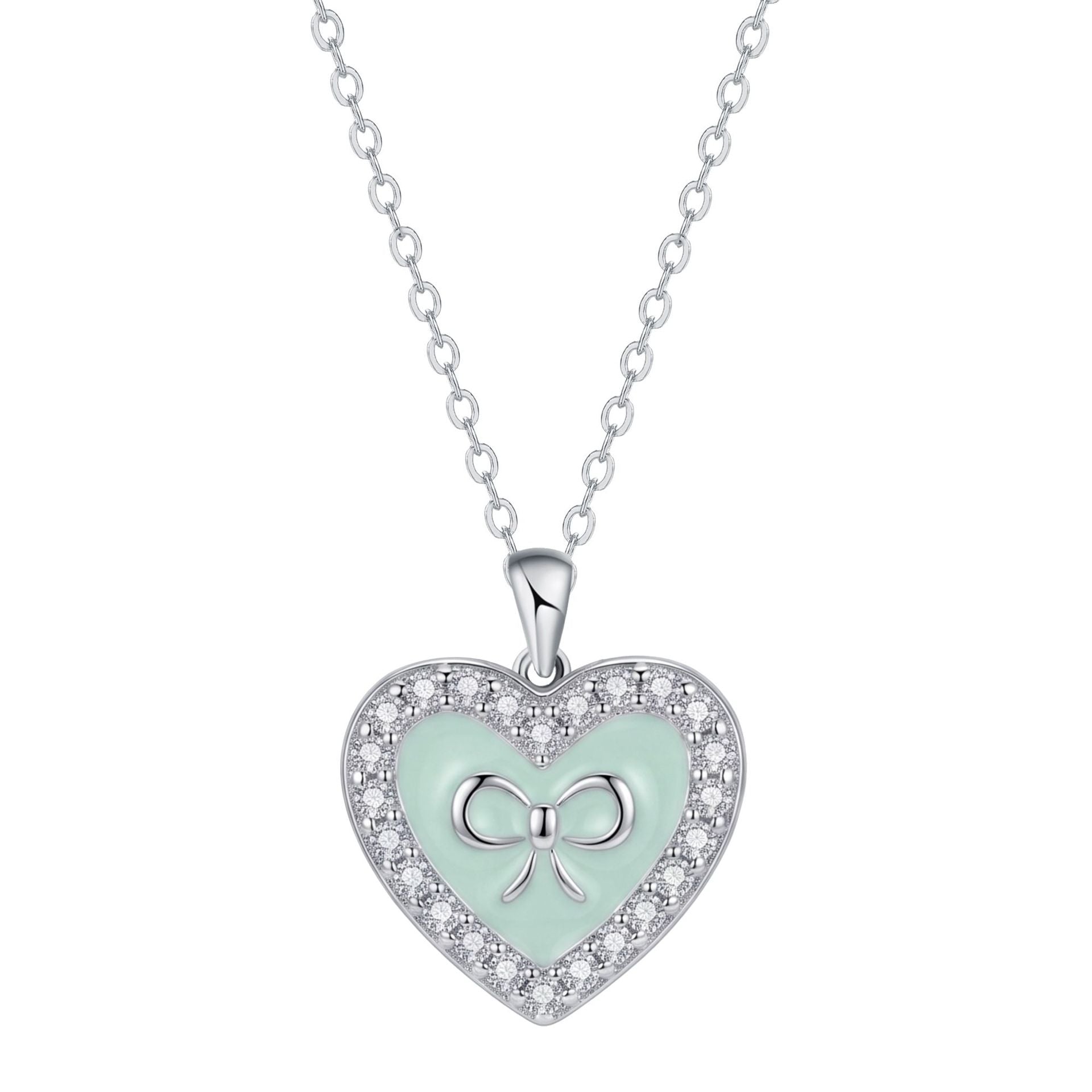 Sweet Heart Shape Necklace For Women In Green Copper With Zircon Inlay And Cable Chain