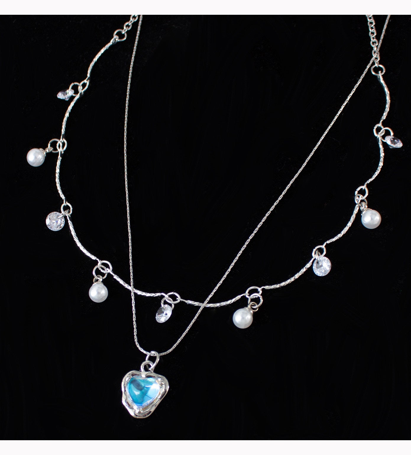 New Style Double Layer Heart Shape Necklace For Adults, Electroplated Alloy With Copper Pendant And Rhinestone Inlay
