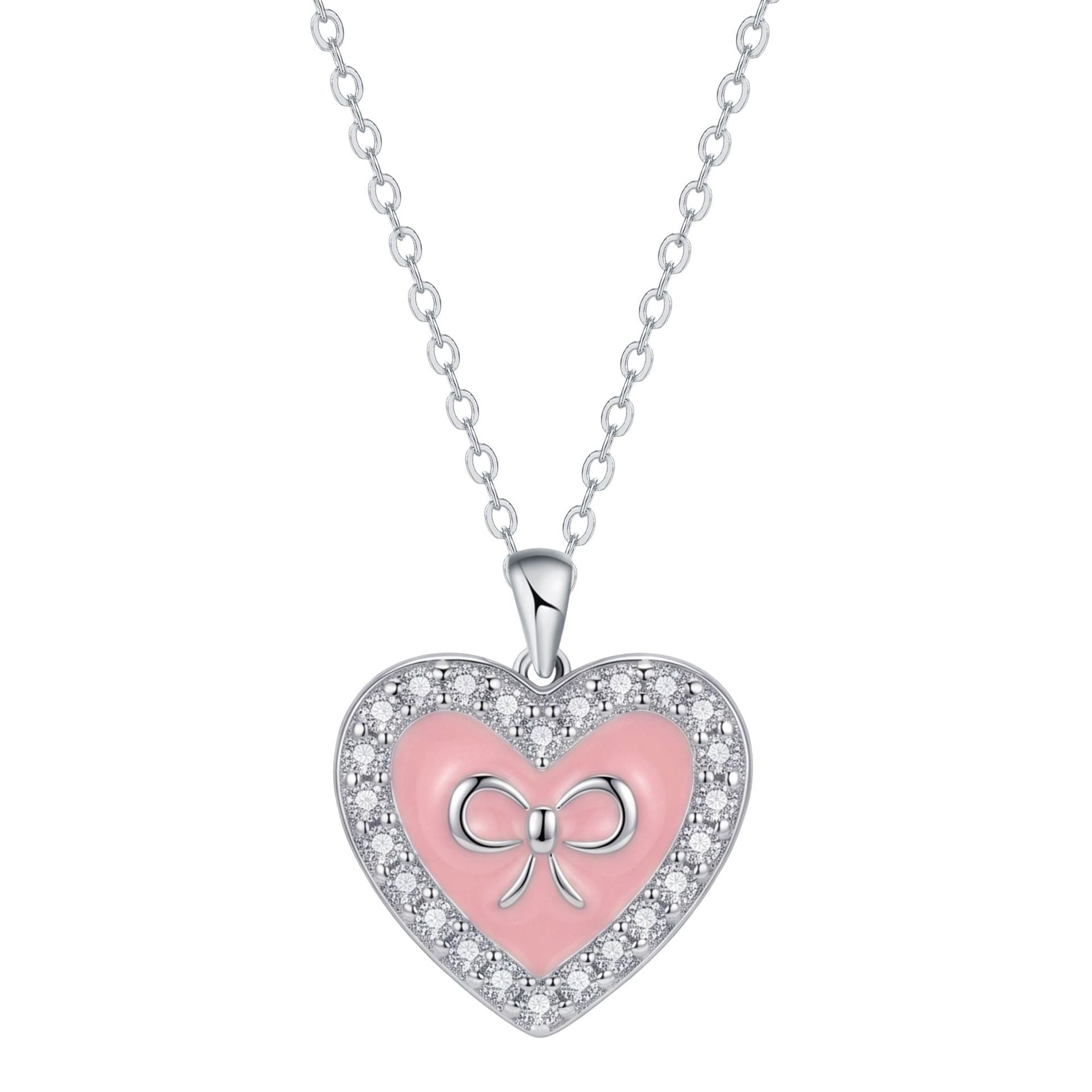 Sweet Heart Shape Necklace For Women In Green Copper With Zircon Inlay And Cable Chain