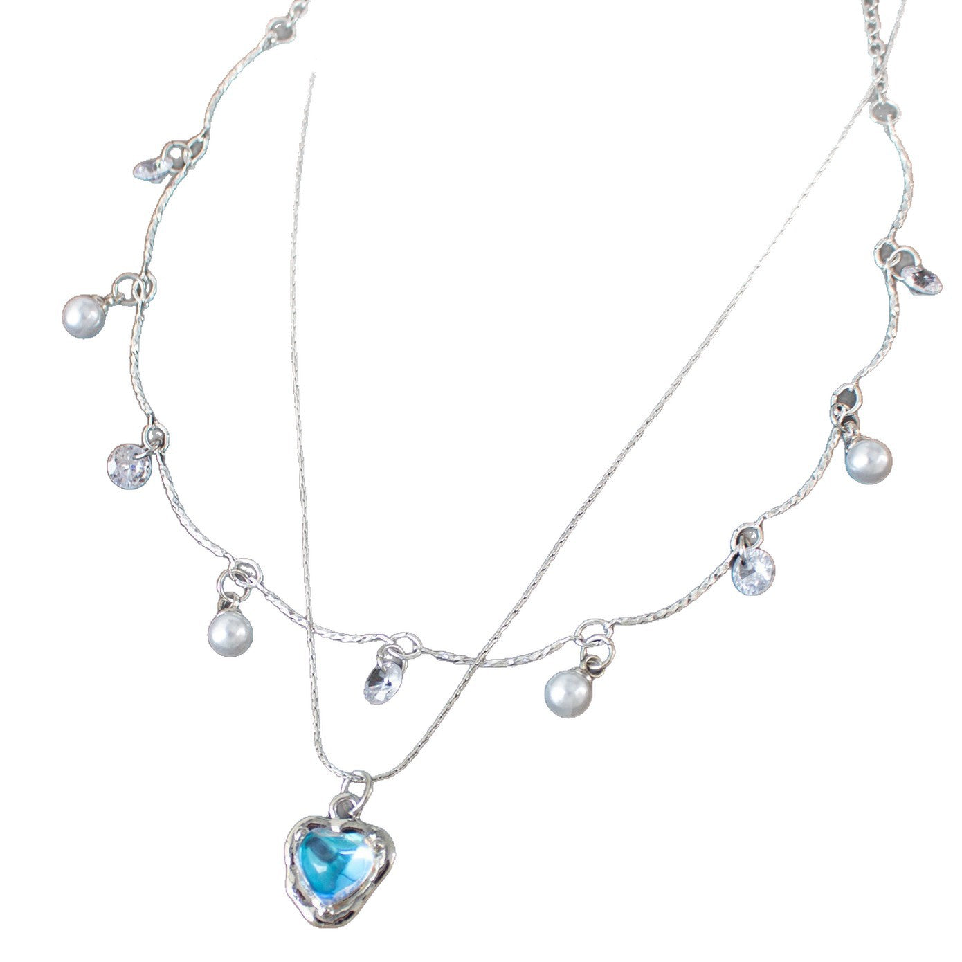 New Style Double Layer Heart Shape Necklace For Adults, Electroplated Alloy With Copper Pendant And Rhinestone Inlay