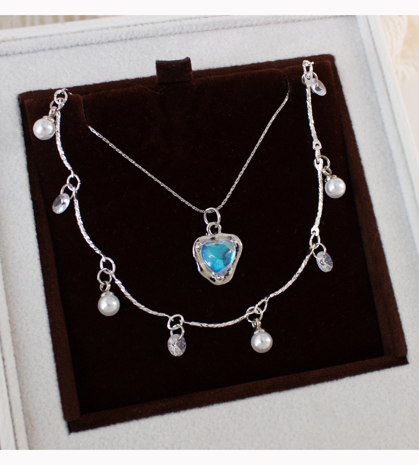 New Style Double Layer Heart Shape Necklace For Adults, Electroplated Alloy With Copper Pendant And Rhinestone Inlay