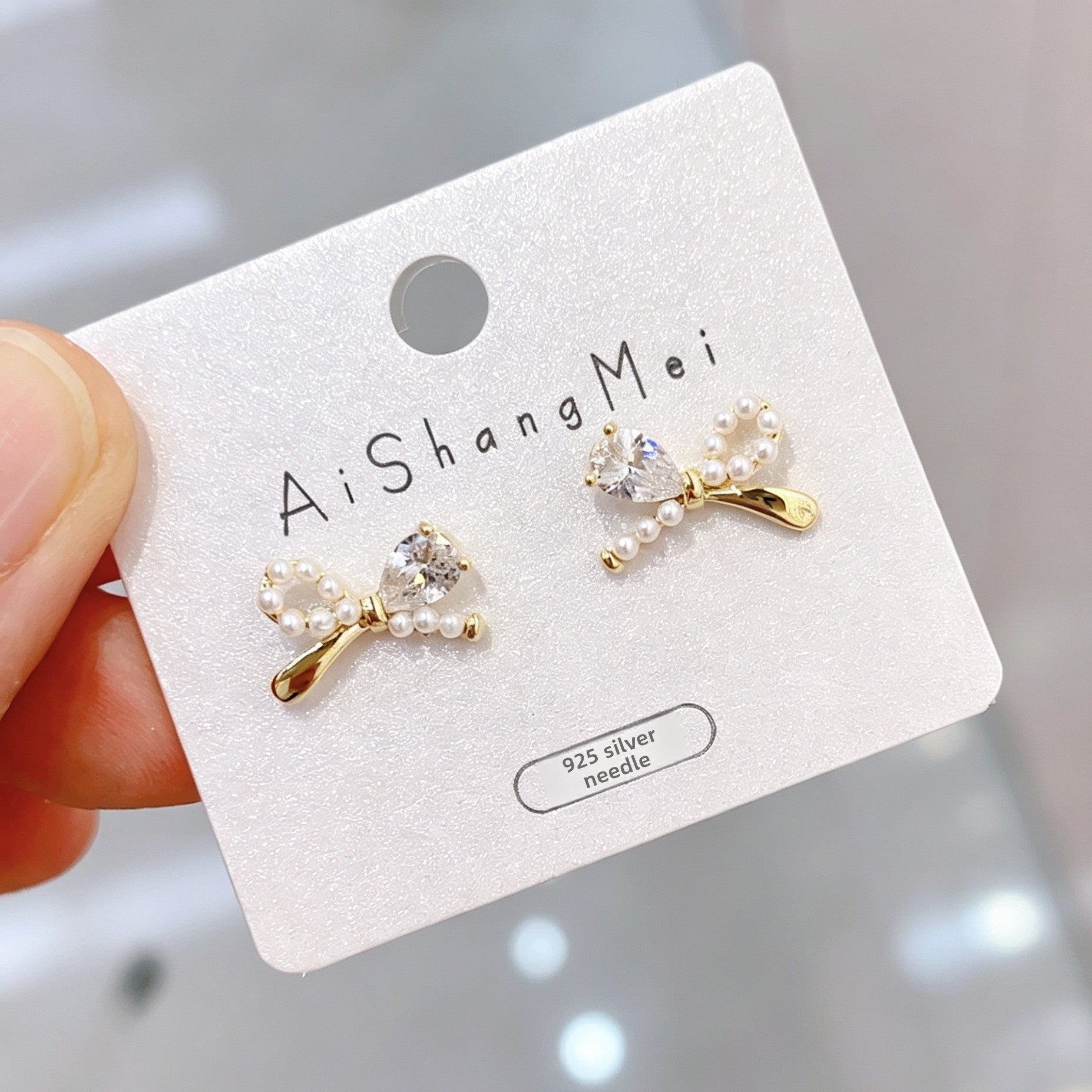Bow Tie Stud Earrings For Women In New Style With 925 Sterling Silver Posts And Real Gold Plated Copper Featuring Seed Bead Inlay