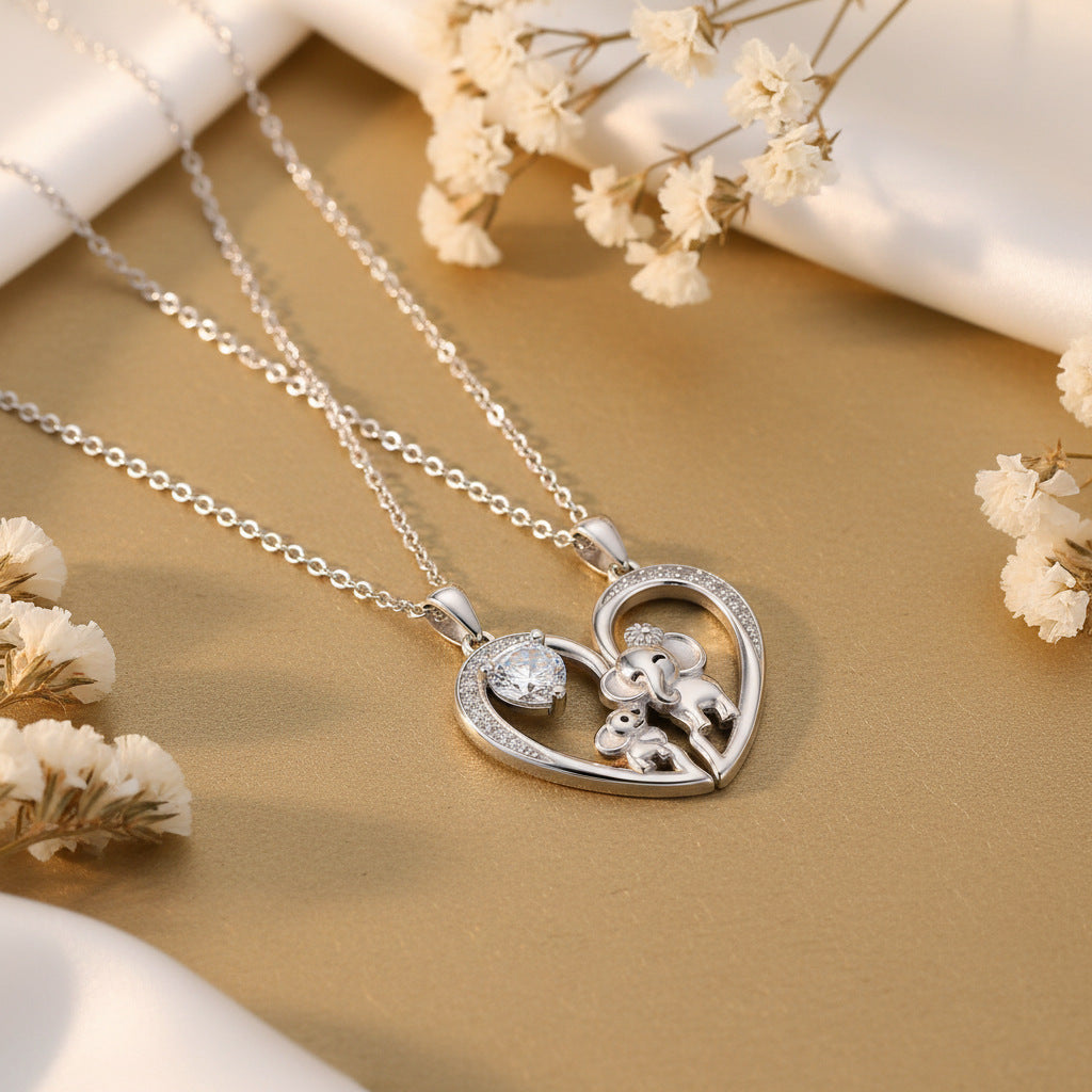 Silver Elephant Pendant Necklace For Women In Copper With Zircon Inlay And Silver Plated Cable Chain