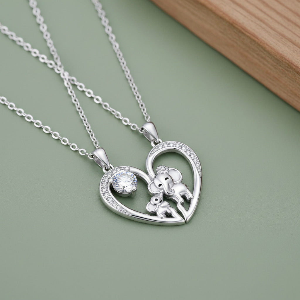 Silver Elephant Pendant Necklace For Women In Copper With Zircon Inlay And Silver Plated Cable Chain