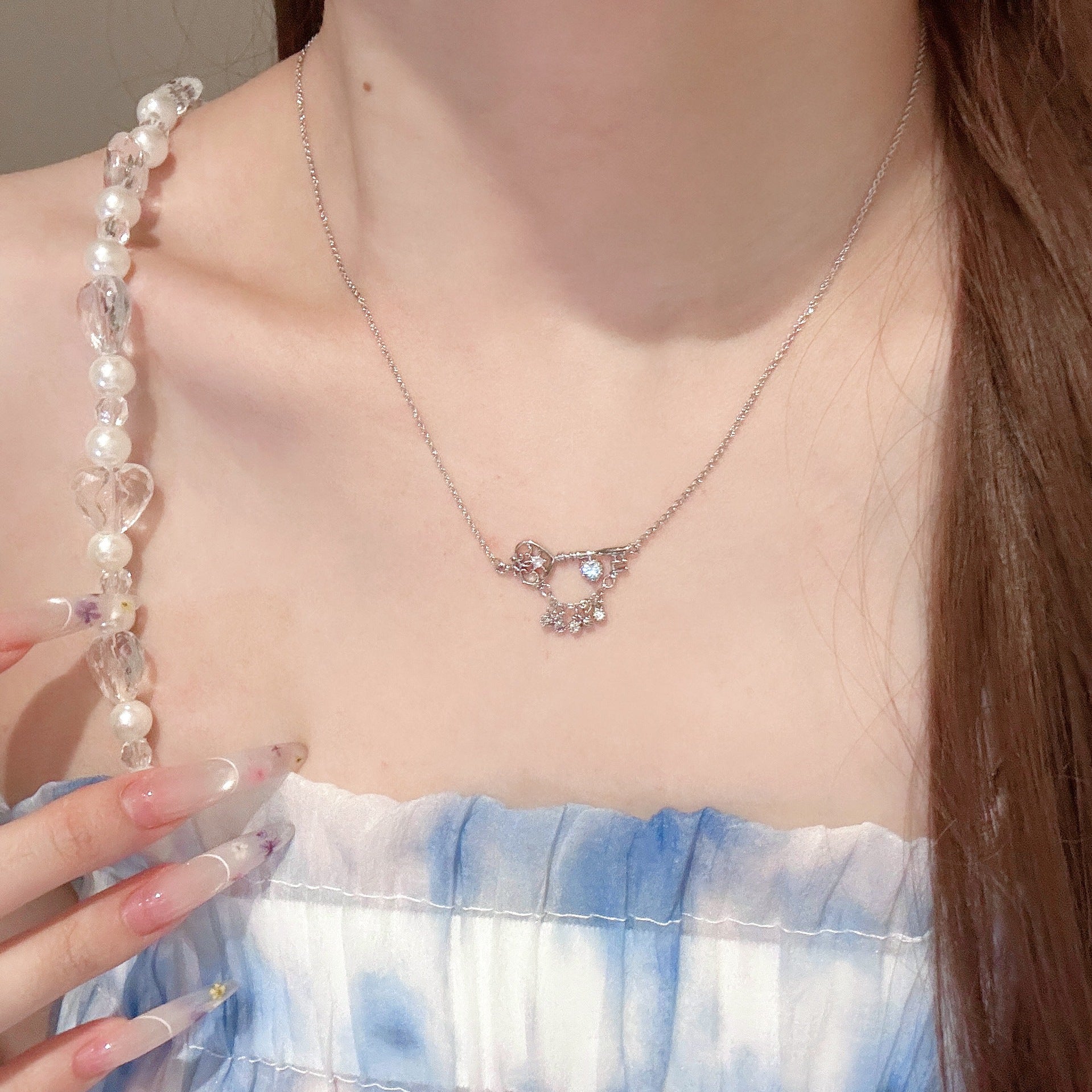 Heart Shape Tassel Necklace For Women In Silver Copper With Zircon Inlay, Featuring Electroplated Craft