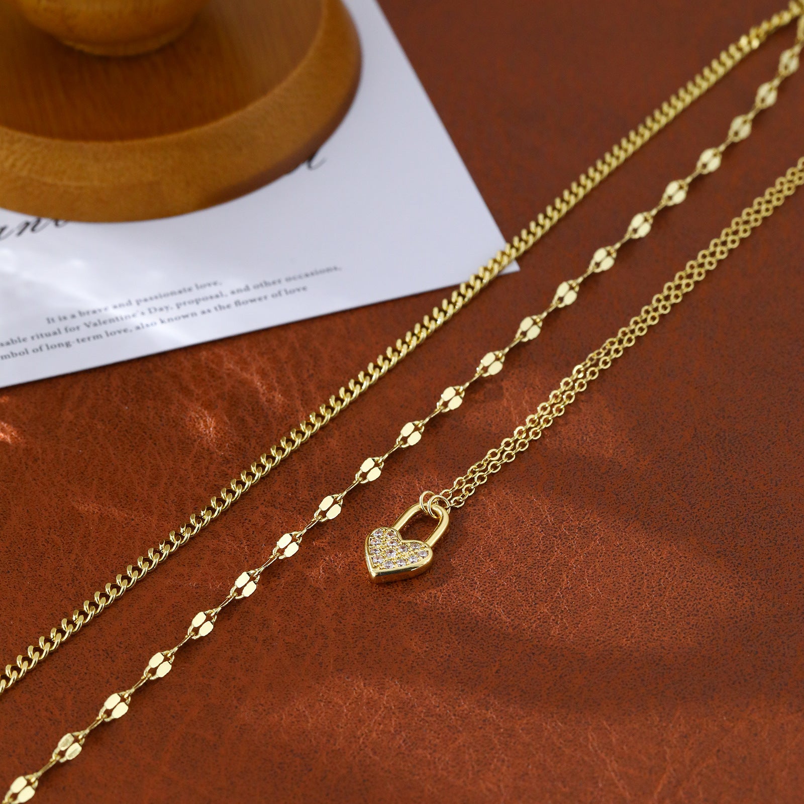 Heart Shape Three Layer Necklace For Women With Copper Alloy Chain And Pendant, Electroplated Finish Featuring Zircon Inlay