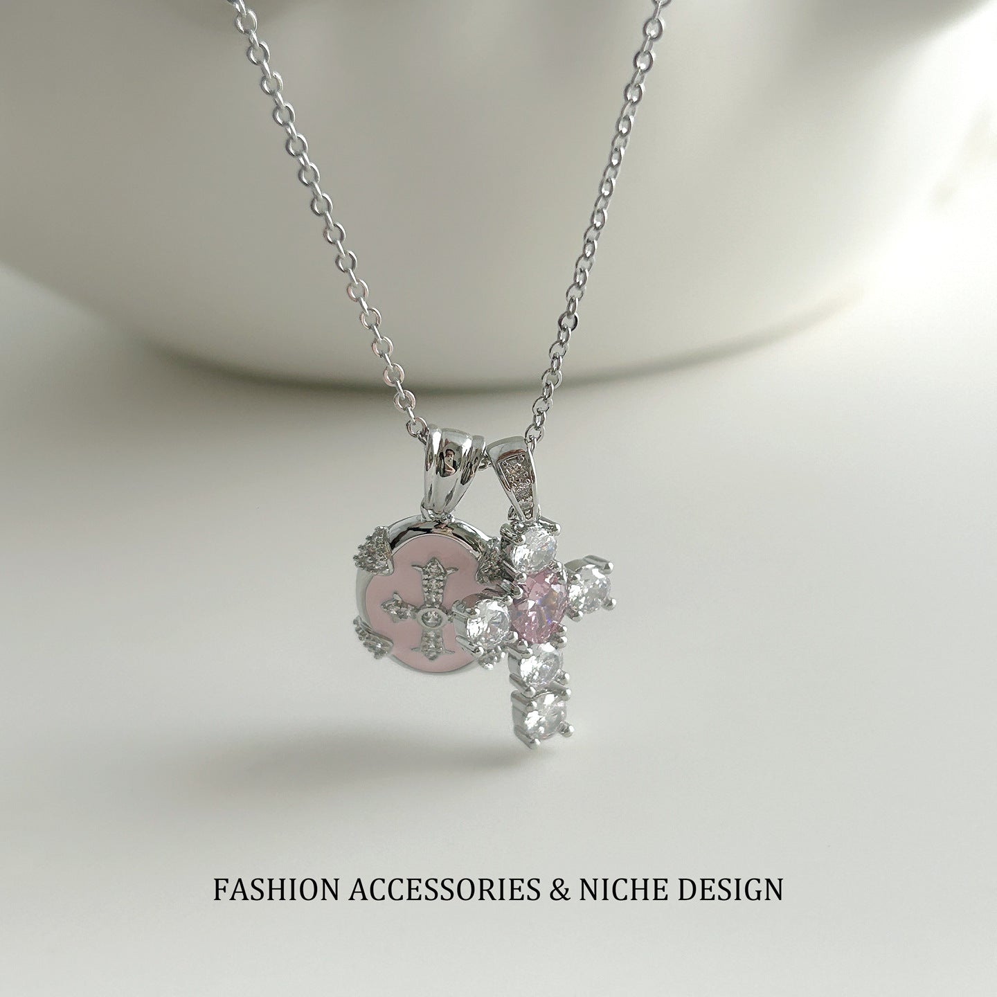Copper Cross Choker Necklace For Women Featuring Zircon Inlay And Copper Chain