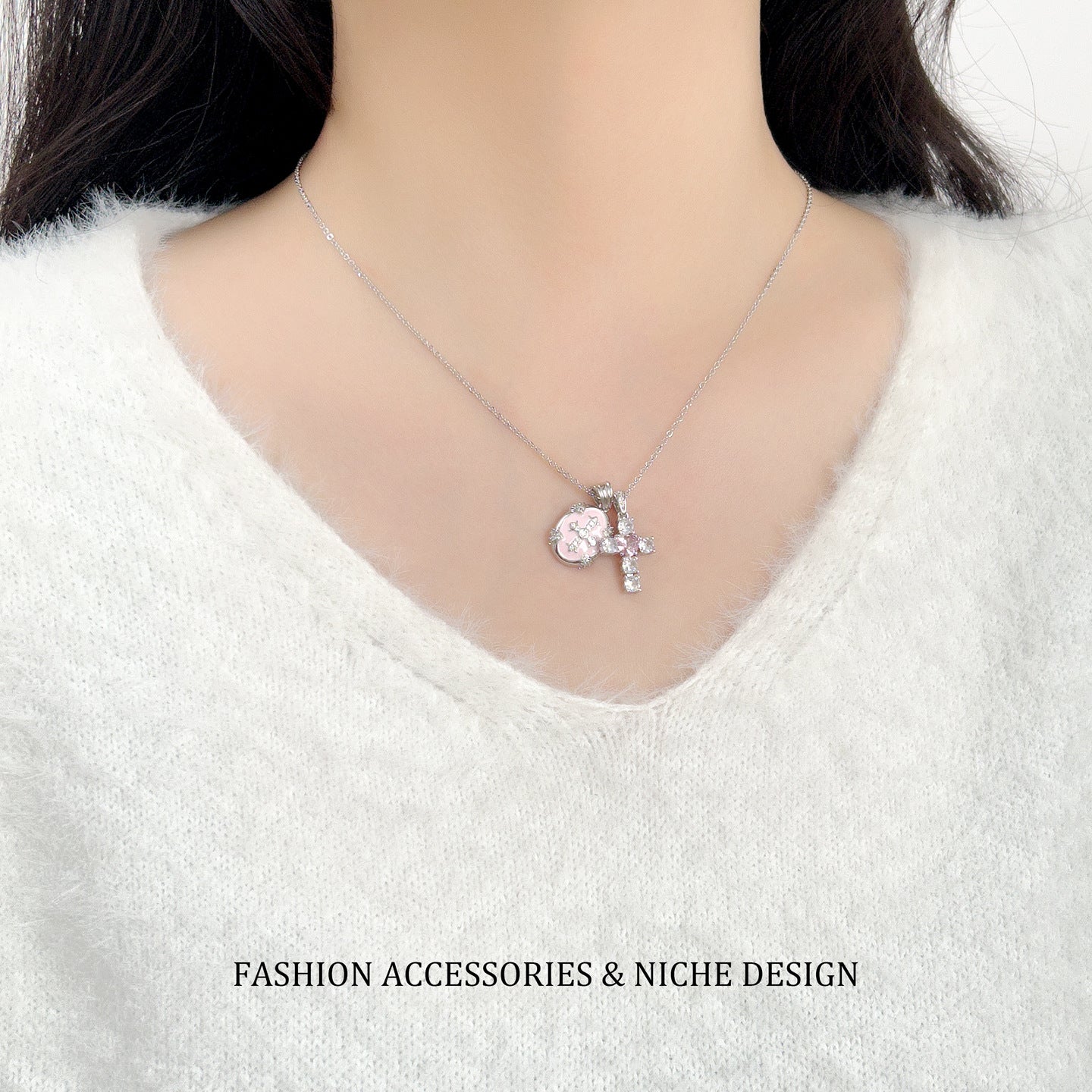 Copper Cross Choker Necklace For Women Featuring Zircon Inlay And Copper Chain