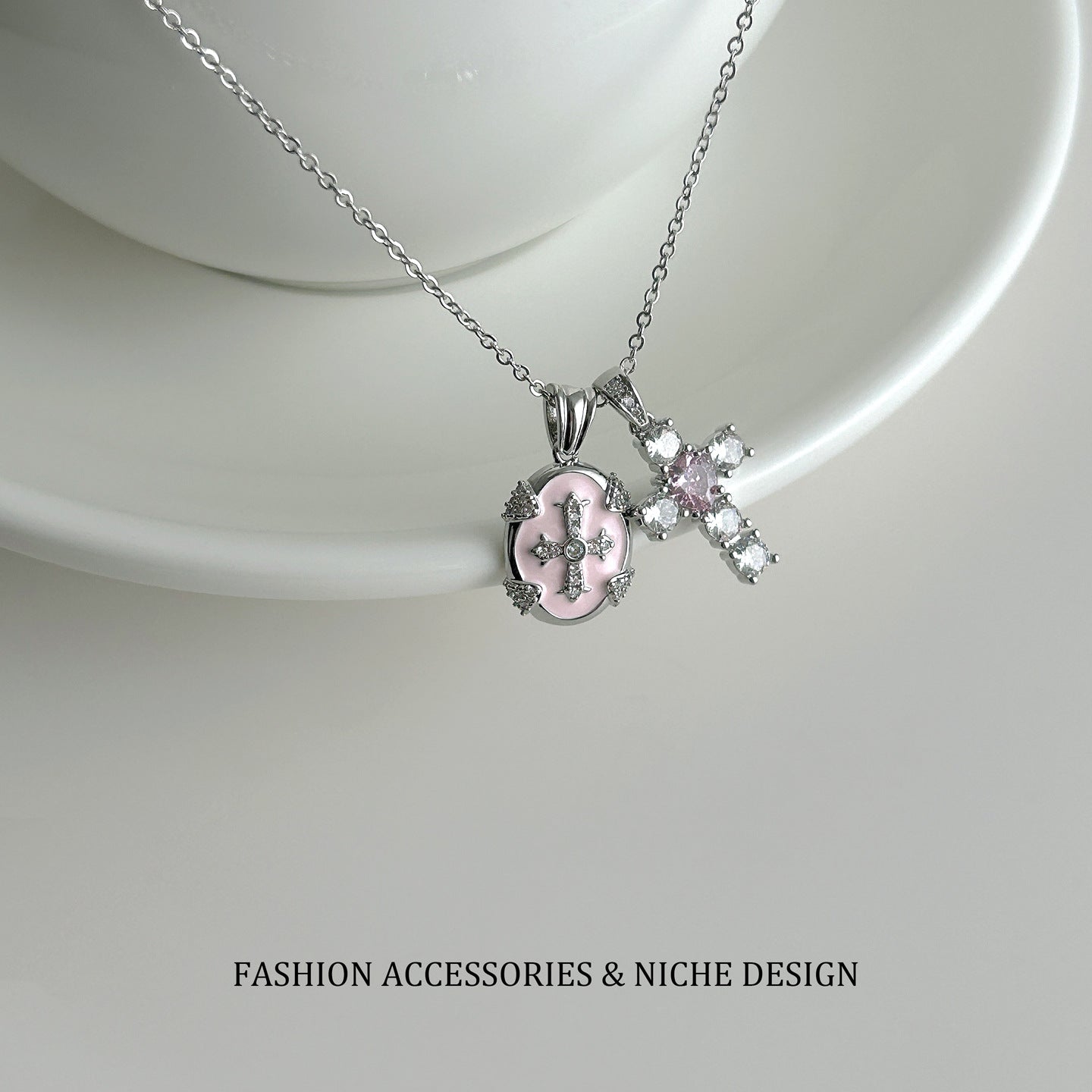 Copper Cross Choker Necklace For Women Featuring Zircon Inlay And Copper Chain