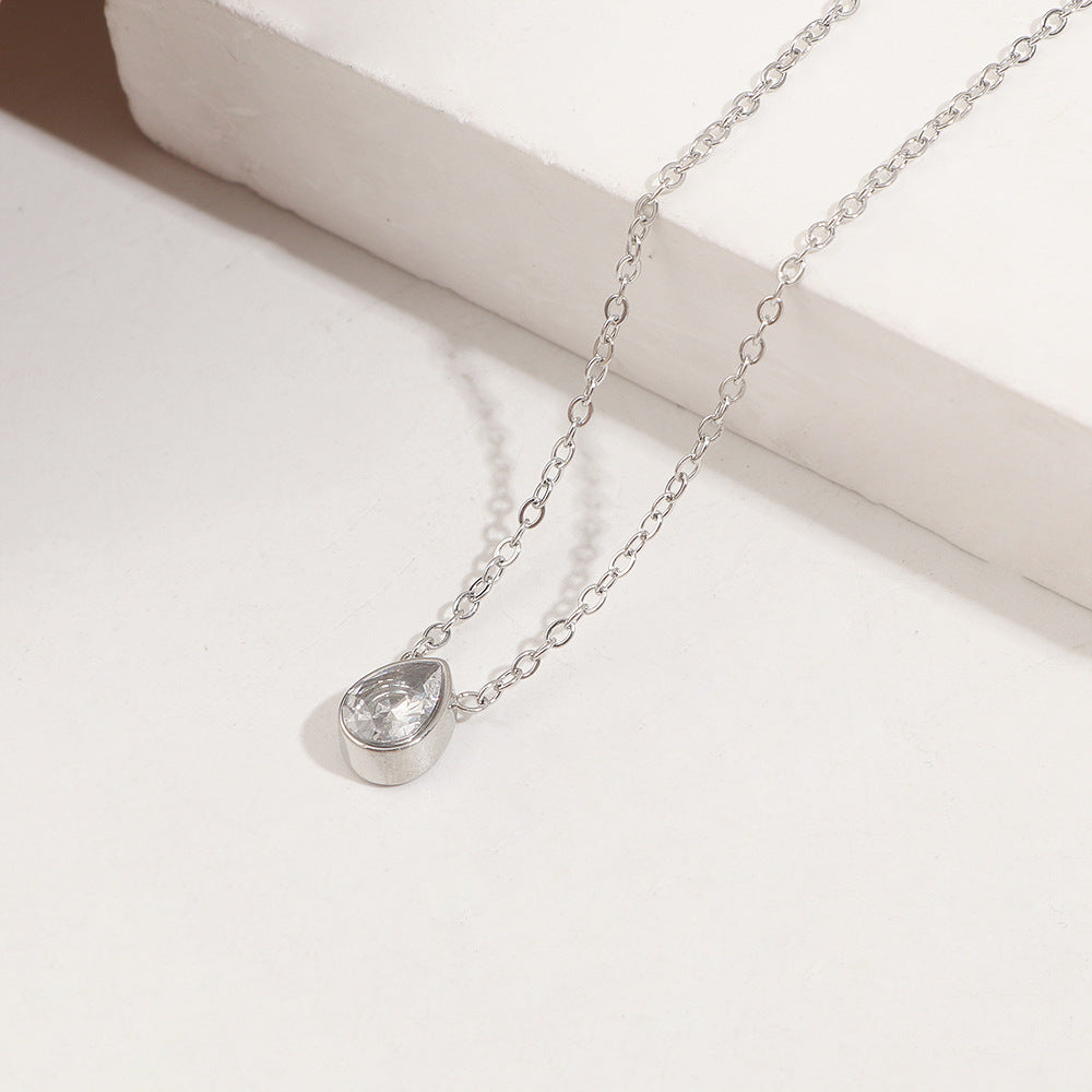 Sweet Heart Shape Necklace For Women In Gold Titanium Steel With Zircon Inlay And Cable Chain