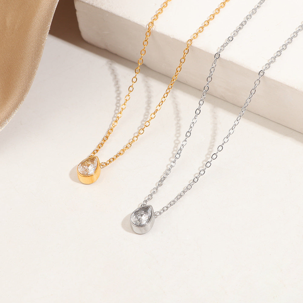 Sweet Heart Shape Necklace For Women In Gold Titanium Steel With Zircon Inlay And Cable Chain