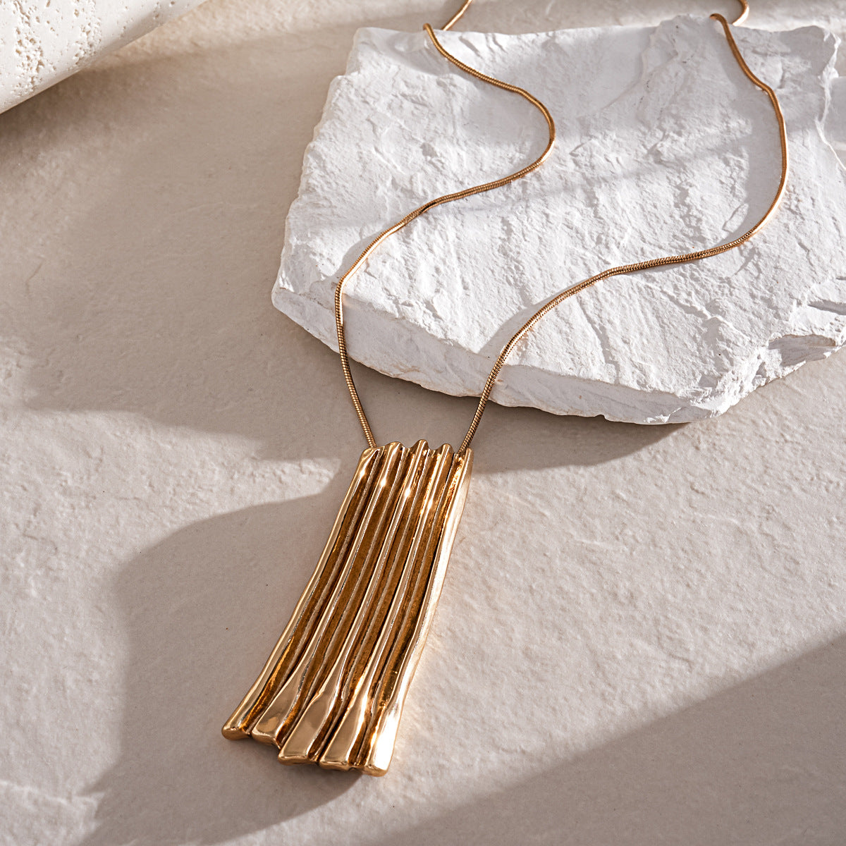 Gold Electroplated Rectangle Alloy Necklace For Women, Perfect For Daily Wear