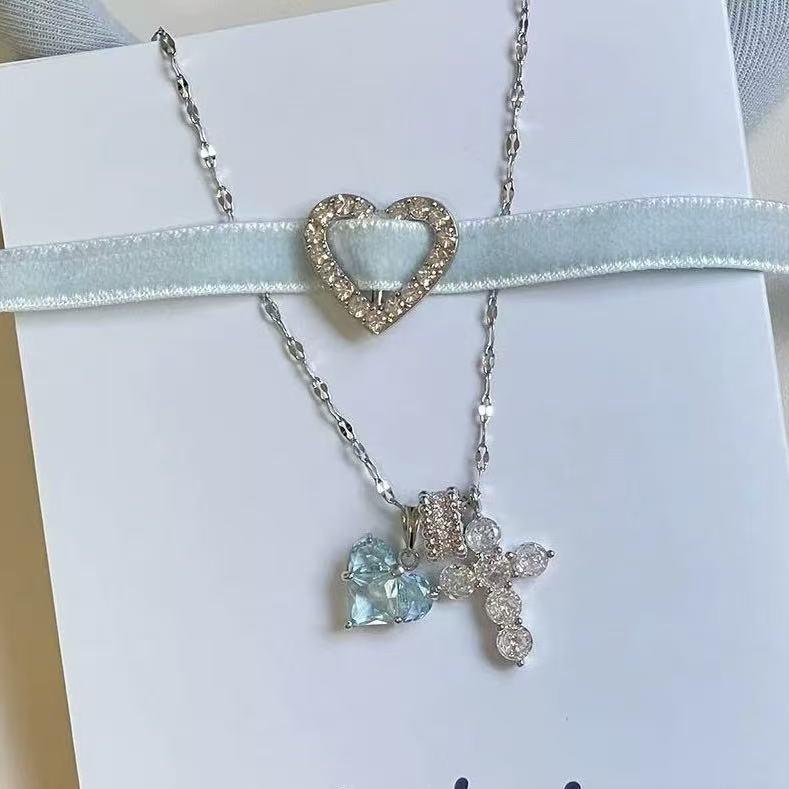 Heart Shape Copper Choker Necklace With Zircon Inlay, Sweet Style Copper Pendant For Women